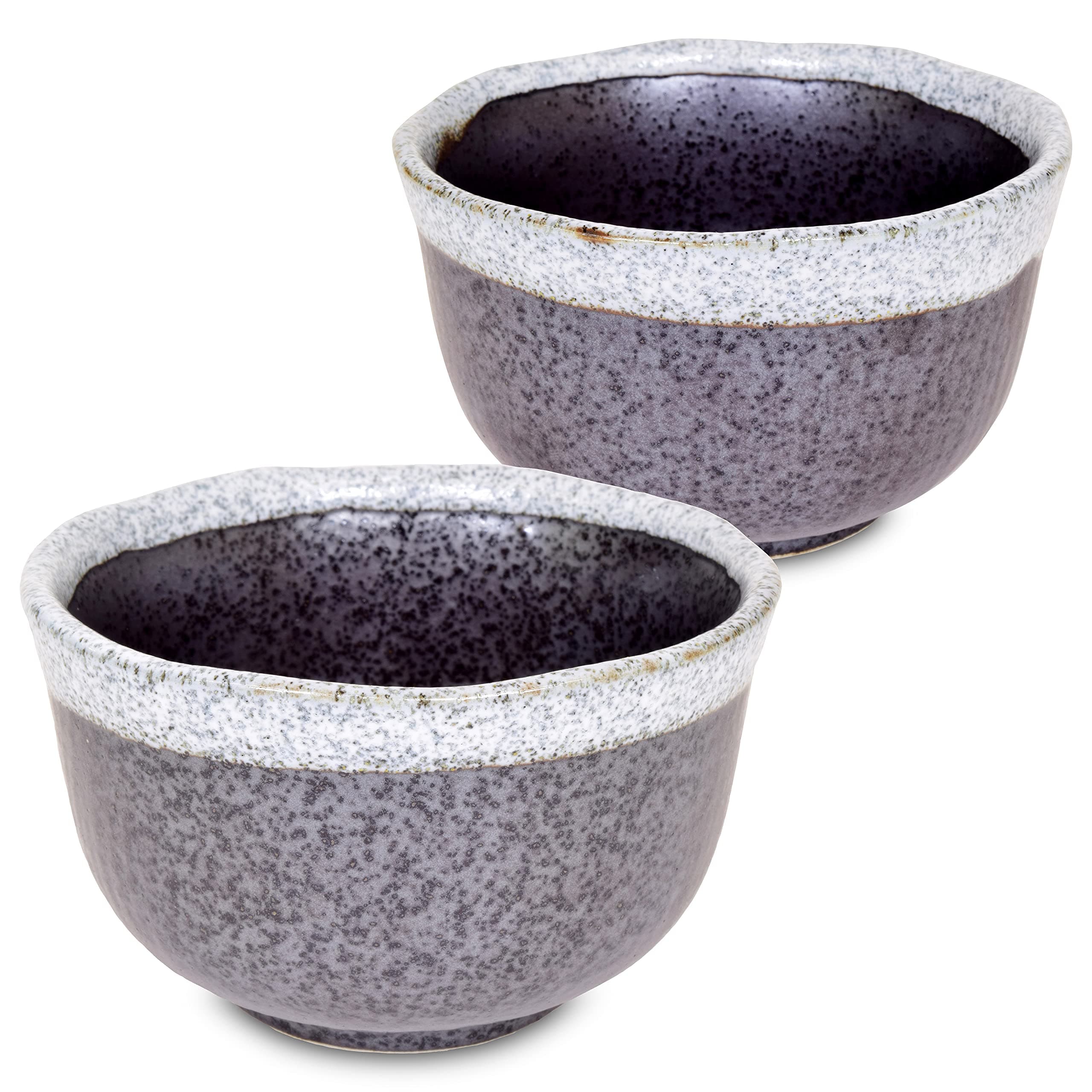 Mino Ware Traditional Japanese Yunomi Tea Cups, Mini Matcha Bowl, Gray KUROSUISHO SHIRO Design for Green Tea, Matcha Tea Set of 2