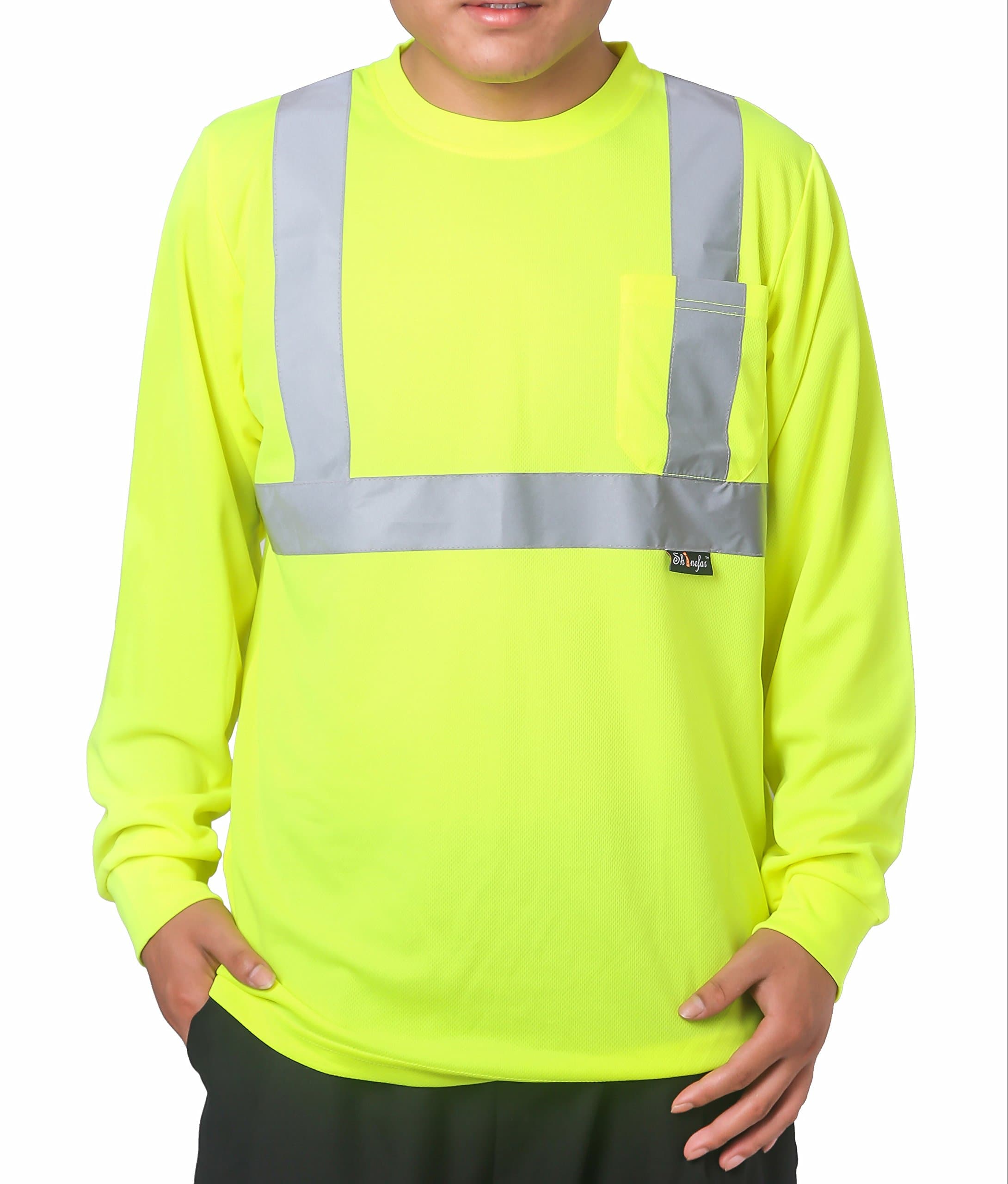 Shinefar Reflective Workwear Outdoor Running Jogging high Visibility Long Sleeve class2 T-Shirt Lime (X-Large)
