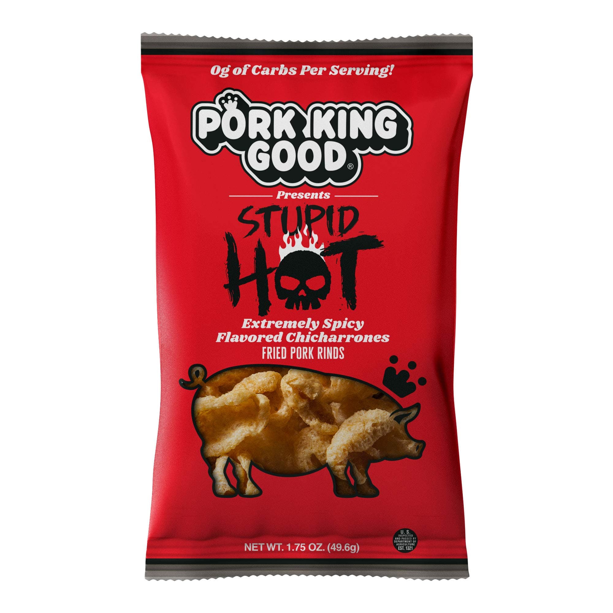 Stupid Hot Pork Rinds - (4 Pack) Low Carb, Keto Diet Friendly Snack - Extremely Spicy Chicharrones