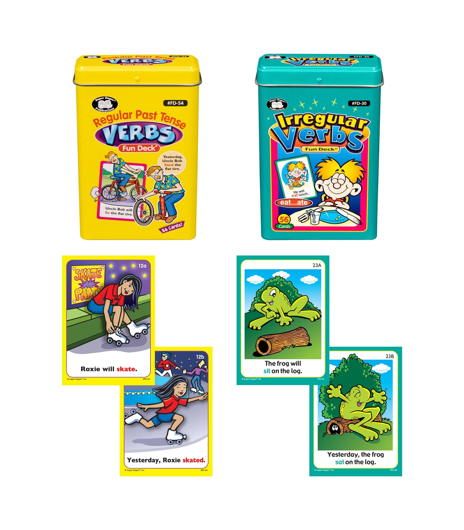 Regular Past Tense Verbs and Irregular Verbs Fun Deck Cards Combo - Super Duper Educational Learning
