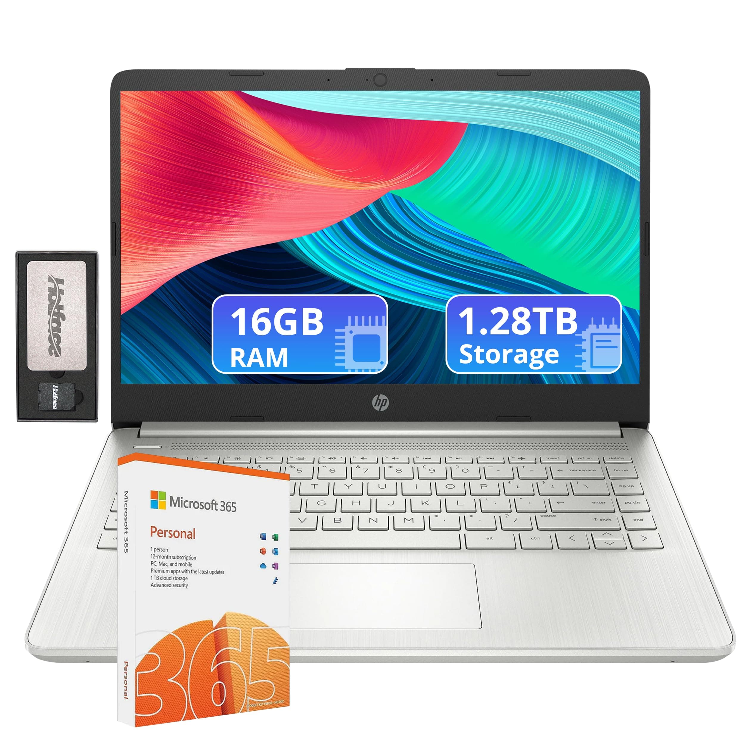 HP Flagship 14" Laptop with 1 Year Office 365 | 16GB RAM | 1.28TB Storage(128GB EMMC & 160GB Docking Station & 1TB Cloud Storage) | Intel Celeron Processor | Webcam| Silver | Windows 11