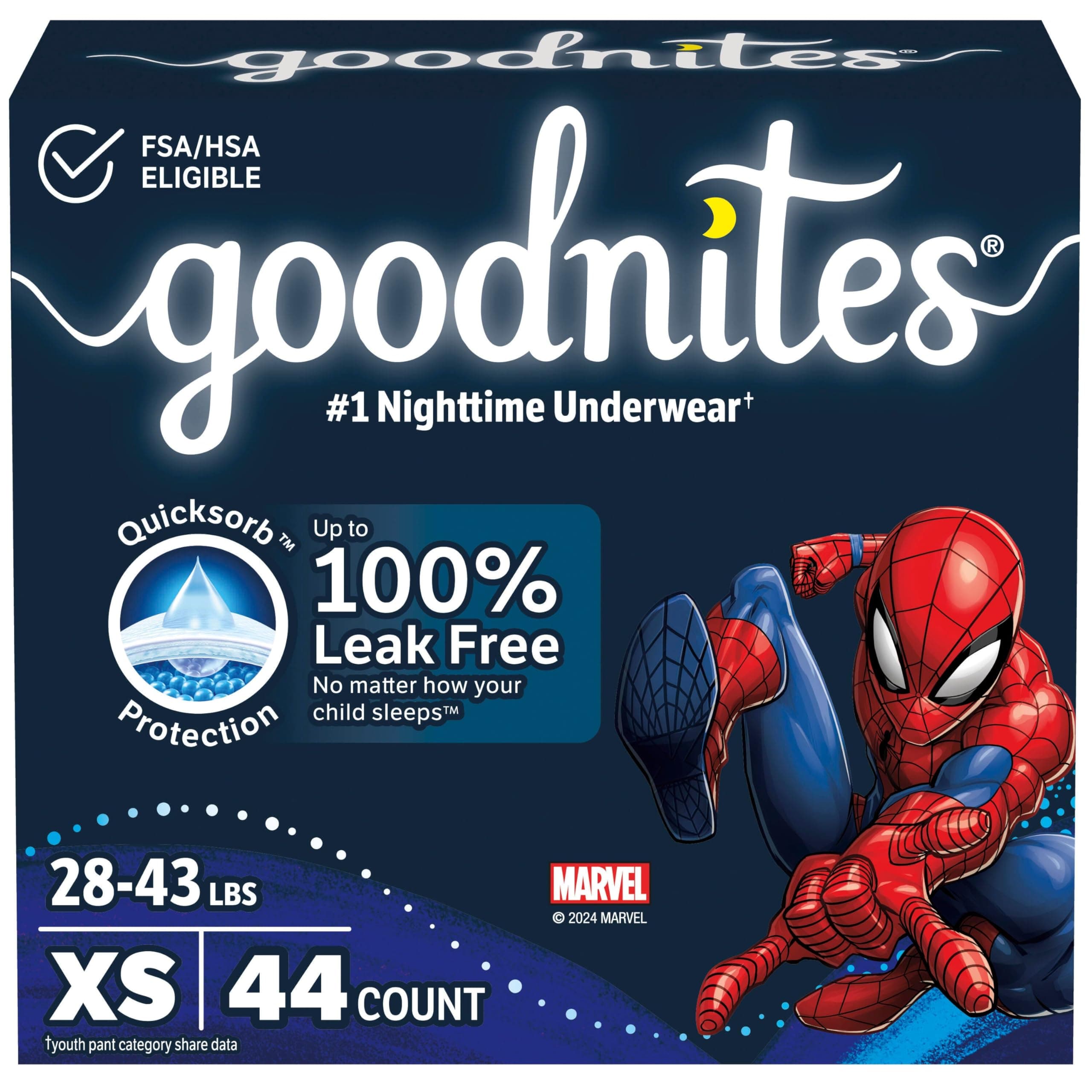 Goodnites Bedtime Bedwetting Underwear for Boys, XS, 44 Count