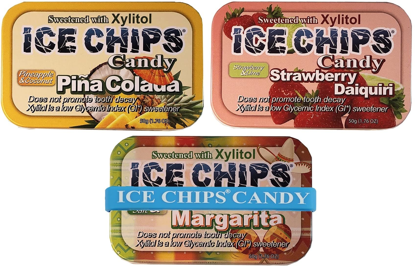 Xylitol Candy 3 Pack Assortment (Strawberry Daiquiri, Margarita, Pina Colada) Includes BAND as Shown