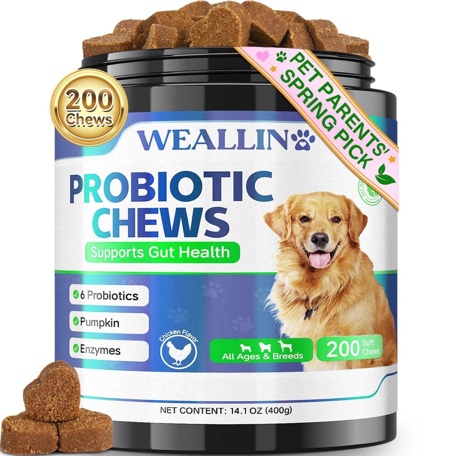 200 PCS Probiotics for Dogs - Dog Probiotic Chews for Gut Health, Digestive Support & Itchy Skin Relief Pet Diarrhea Gas Treatment - Probiotics, Digestive Enzymes, Prebiotics, Pumpkin