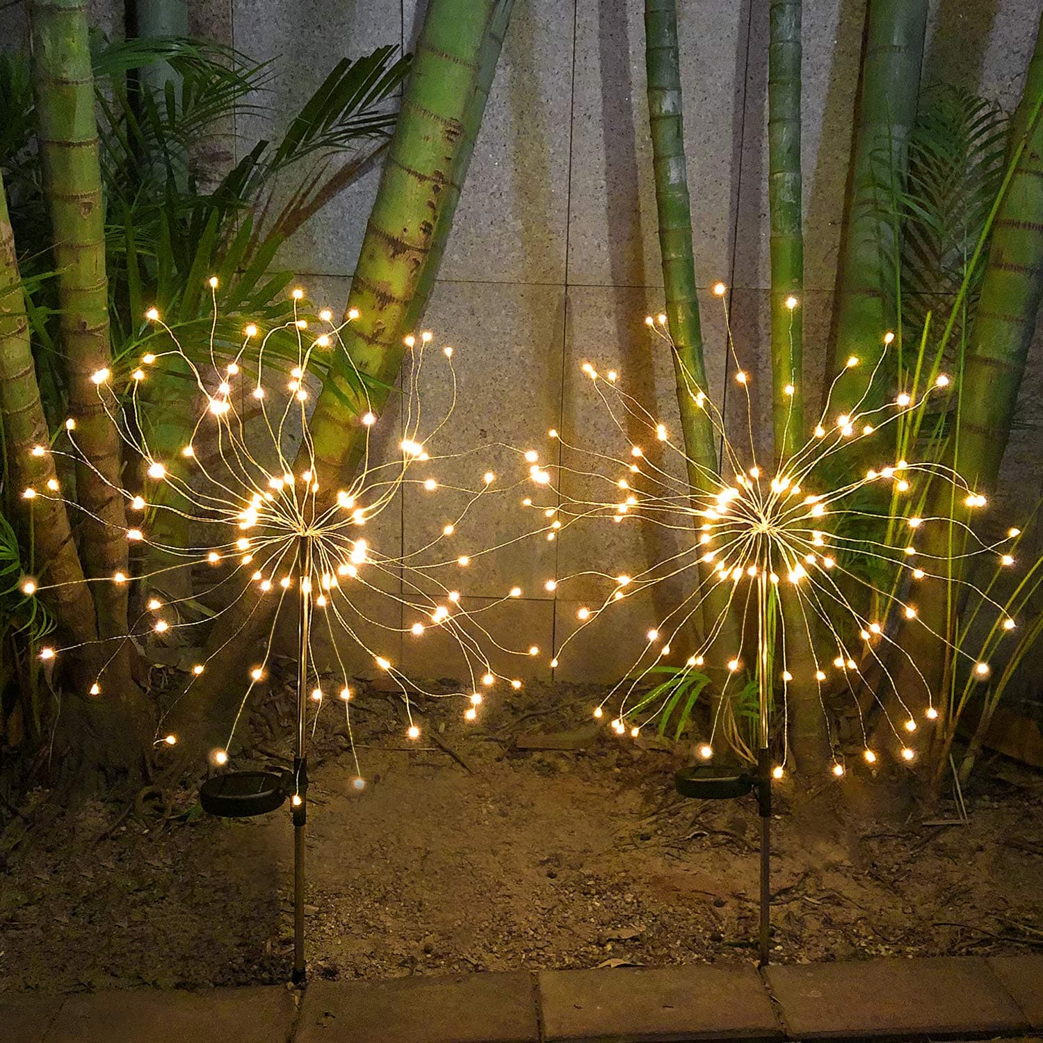 Solar Firework Lights Garden Decorative Light - 2 Pack Warm White Solar Fireworks Lights with 105 LED Powered 35 Copper Wires Christmas Solar Lights Outdoor for Pathway Patio Yard Lawn