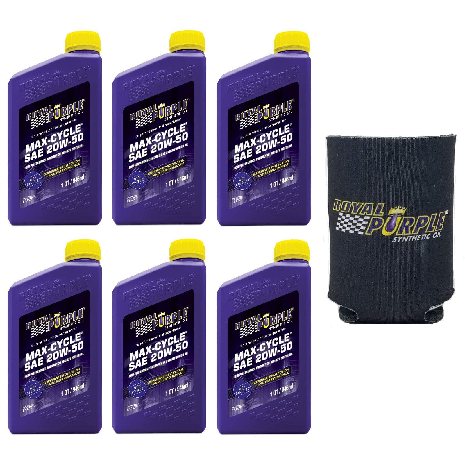 Royal Purple 01316 Case of 6 Synthetic 20W-50 Max Cycle Oil - 1 Quart Bundle with Koozie