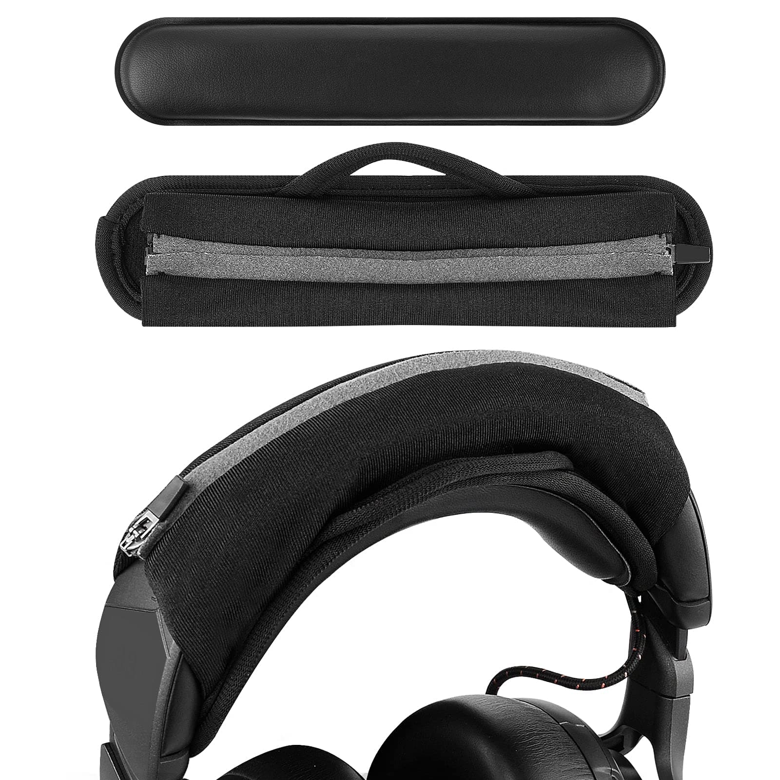 Large Hook and Loop Headband Cover & Pad Set, DIY Installation, No Tools Required, Compatible with Large Headphones (Fits 3.5-4.5 cm Headbands) (Black)