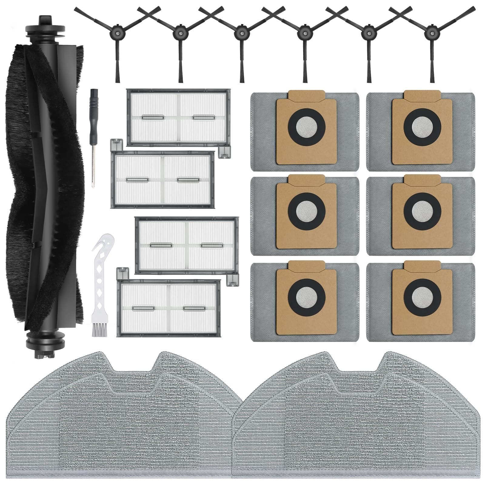 22 Pack X8 Pro Replacement Parts Accessories for Eufy X8 Pro Robot Vacuums Replacement kit, 1 Roller Brush, 4 Filters, 4 Mop Pads, 6 Side Brushes, 6 Vacuum Bags 1 Clean Tool