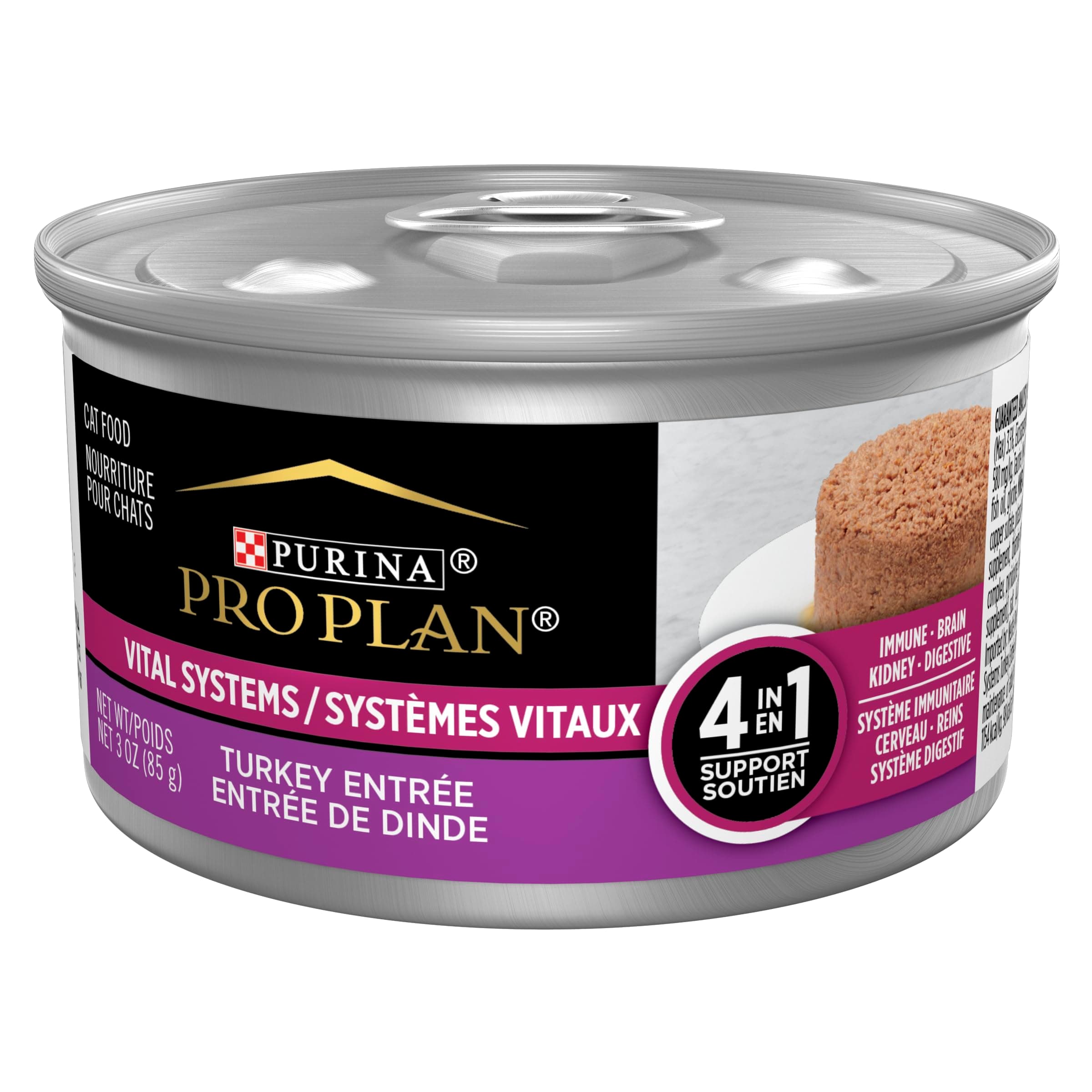 PURINA Pro Plan Vital Systems Turkey Wet Cat Food Pate 4-in-1 Brain, Kidney, Digestive and Immune Formula - (24) 3 oz. Cans