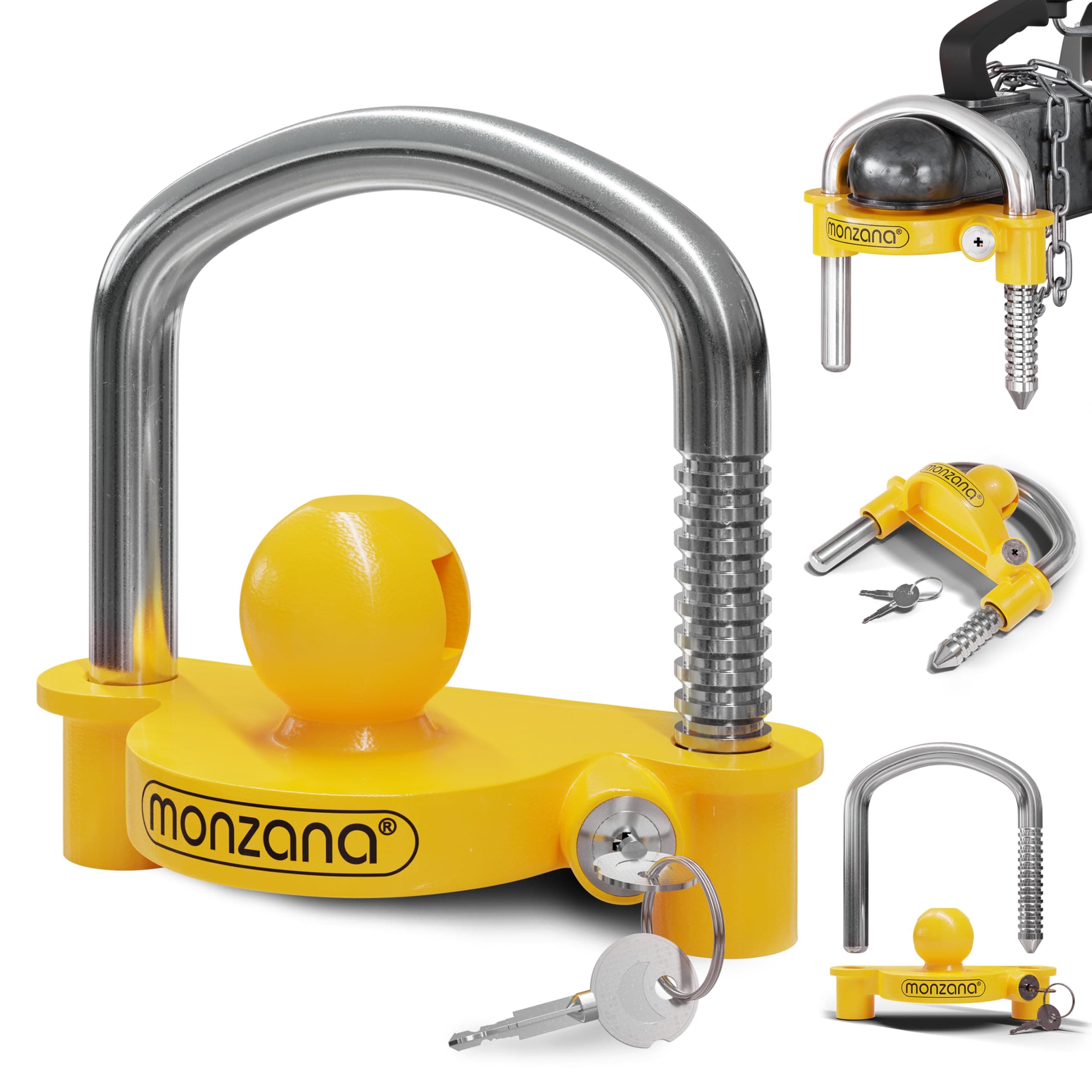 Monzana® Trailer Lock for Standard 50mm Trailer Coupling | Easy Installation Anti-Theft Protection | Secure Caravan Hitch Lock | 2 High Security Cruciform Keys | Solid Steel | Yellow