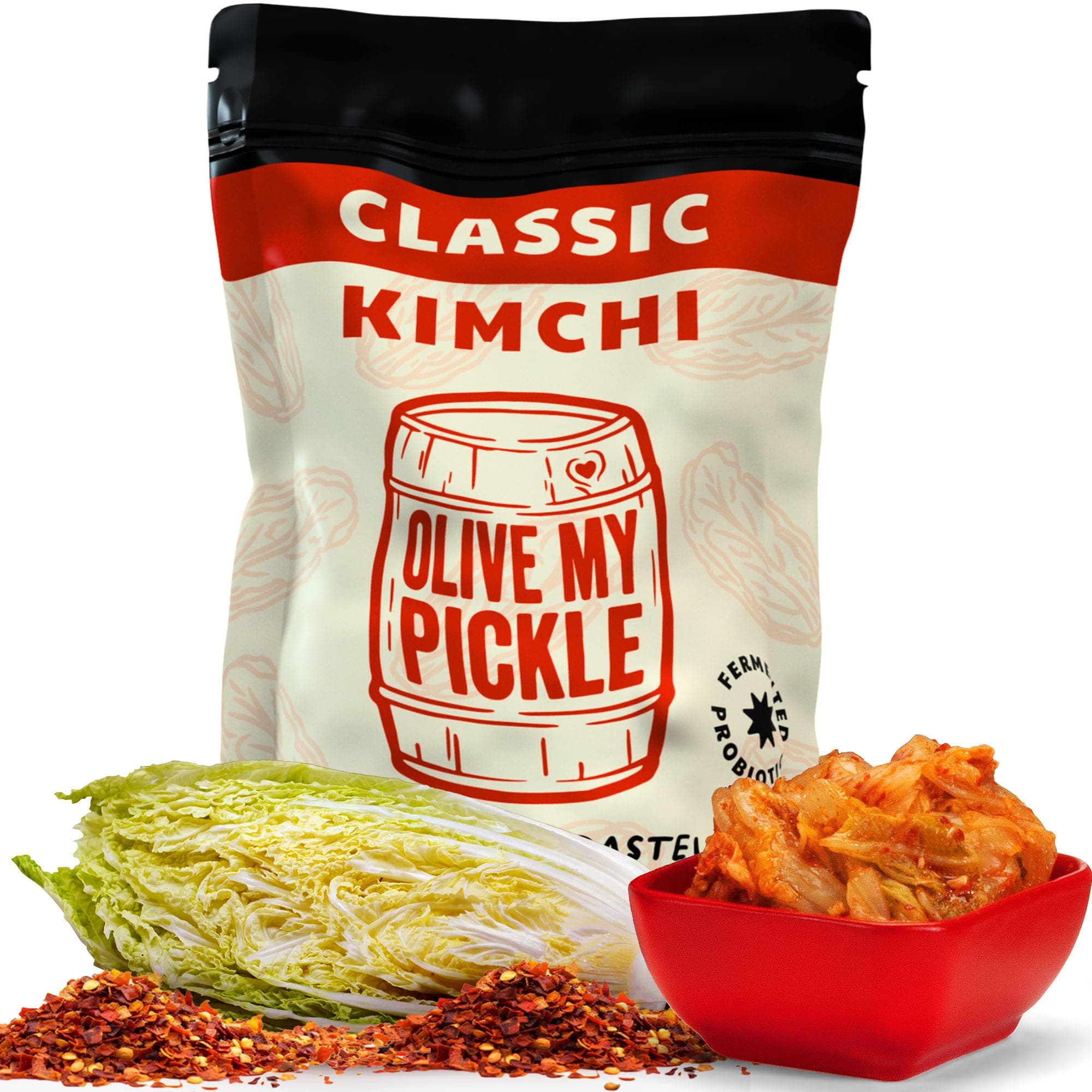 Olive My Pickle Kimchi Fermented - 16 oz | 1 Pack of Classic Probiotic Napa Cabbage Kimchi | Fresh Korean Kimchi with Natural Probiotics for Gut Health - Perfect for Ramen & Spicy Noodles