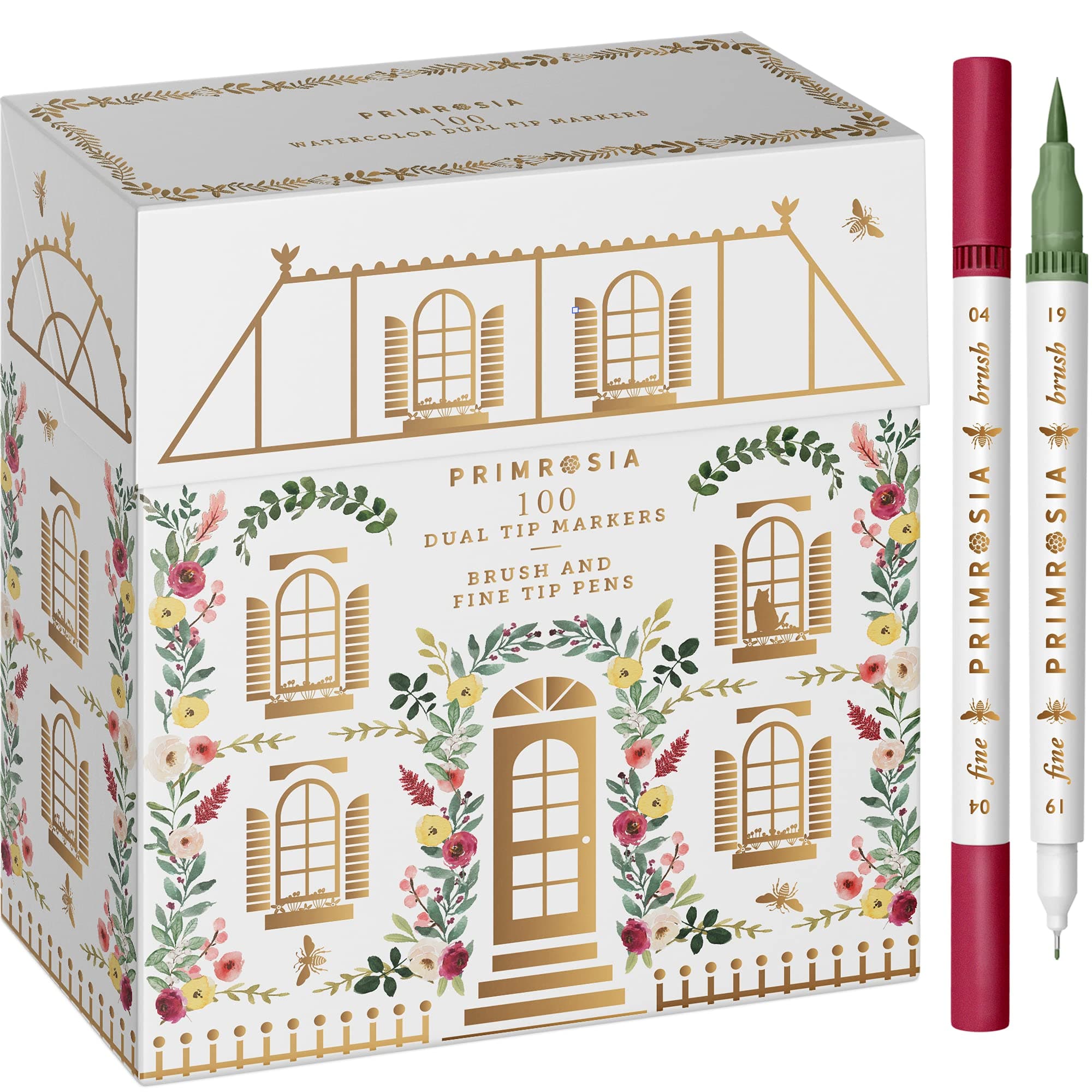 100 Dual Tip Marker Pens, Fineliner and Watercolor Brush Pens for Art Sketching Illustration Calligraphy or Journals Drawing Coloring