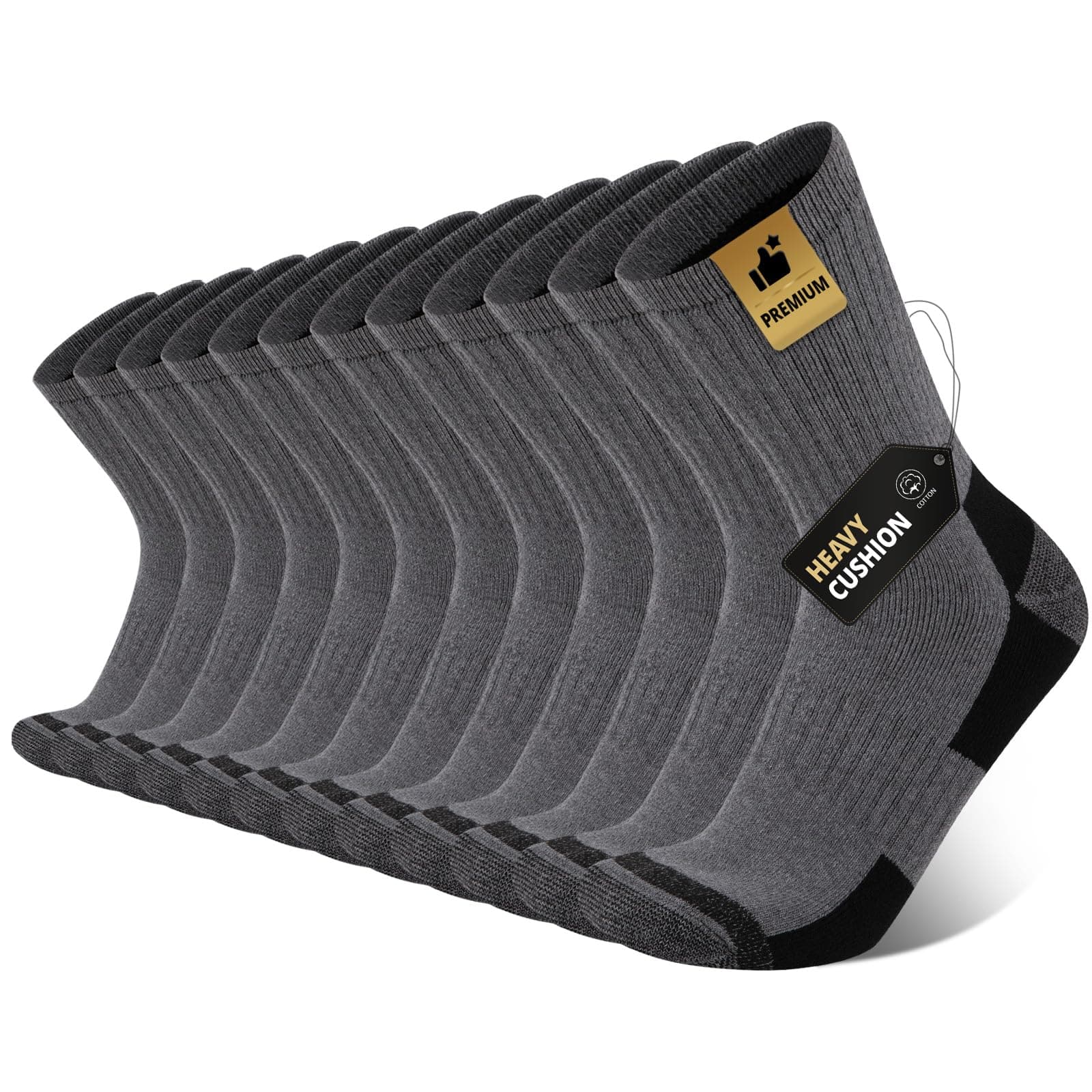 HeatuffMen's Cotton Cushion Crew Socks Athletic Running Moisture Wicking Thick Heavy Duty Work Boot Socks(6 Pairs)