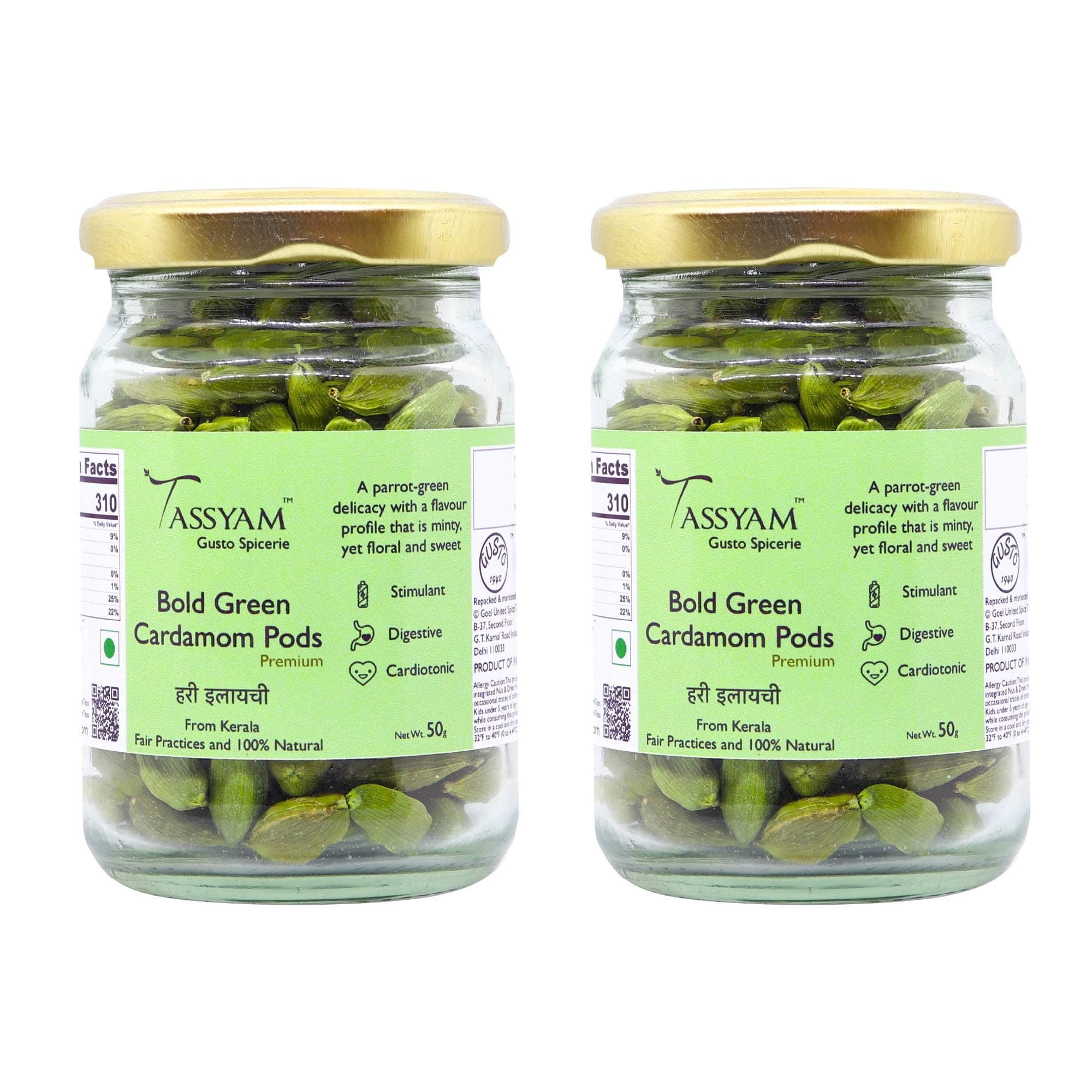 Organics Premium Green 9mm+ Cardamoms 100 Grams (2X 50 Grams) | Extra Bold Hari Elaichi