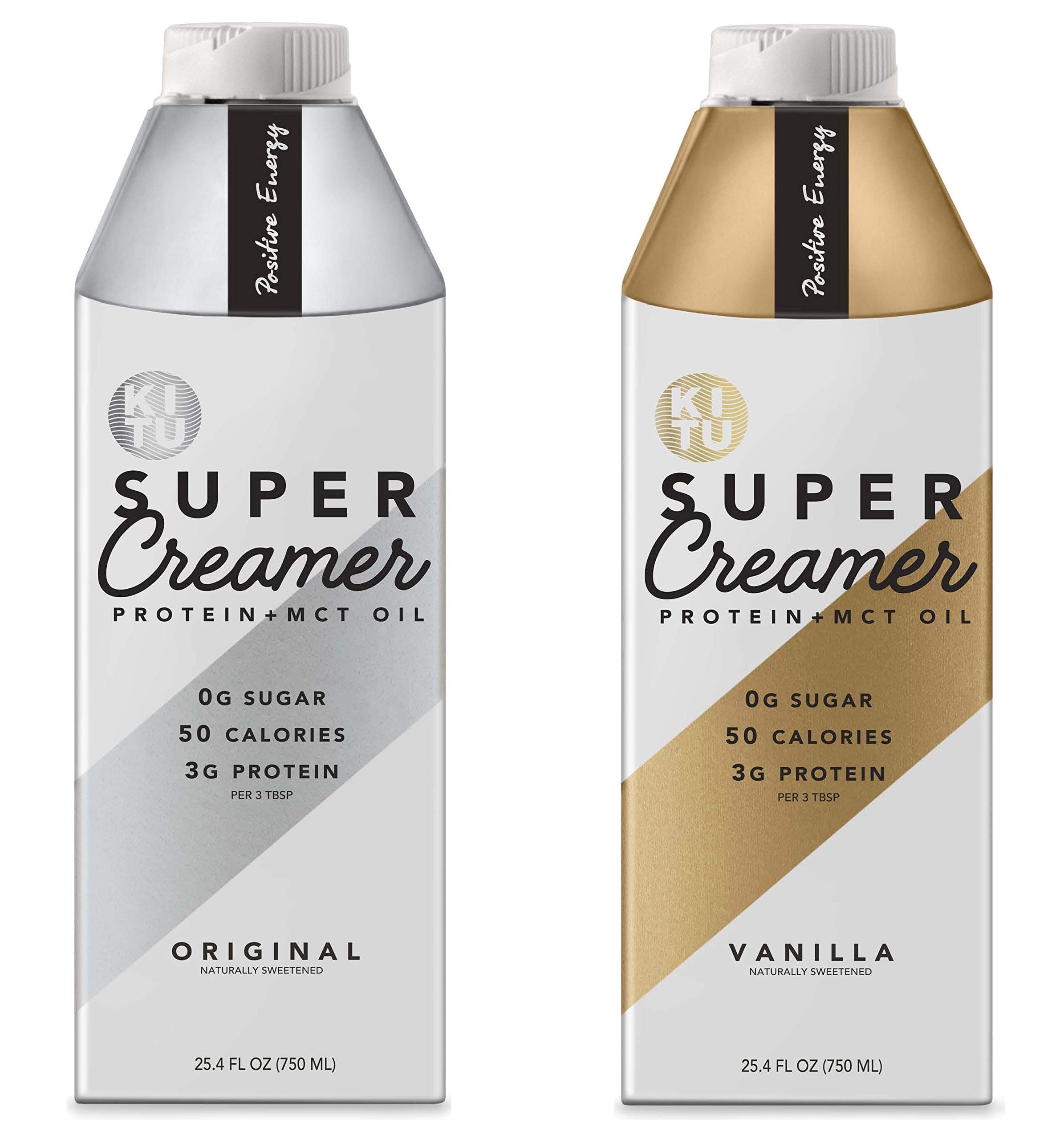 Kitu by SUNNIVA Super Creamer with Protein and MCT Oil, Keto Approved, 0g Sugar, 3 g Protein, 50 Calories, Vanilla and Original 2-Pack Variety