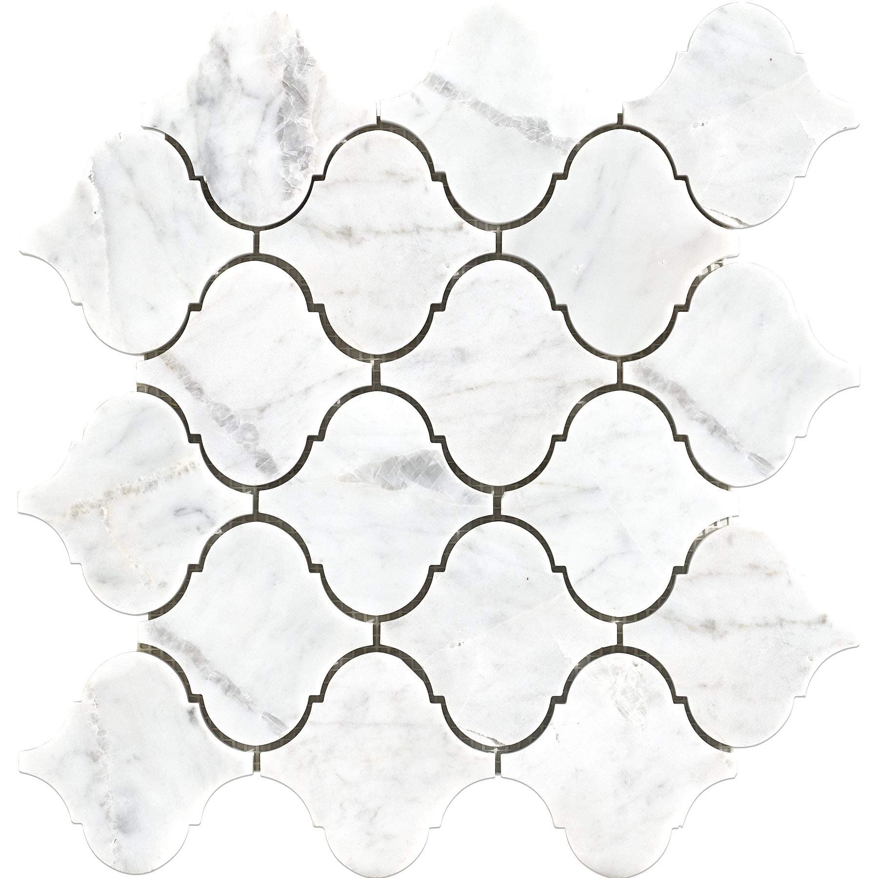 5 Sheets Genuine Marble Mosaic Tile,"Lantern Collection", MM 9201A - Carrara White, 2-1/2"X2-1/2" Arabesque, 11-1/2"X11-1/4"X5/16", Polished (Box of 5 Sheets)