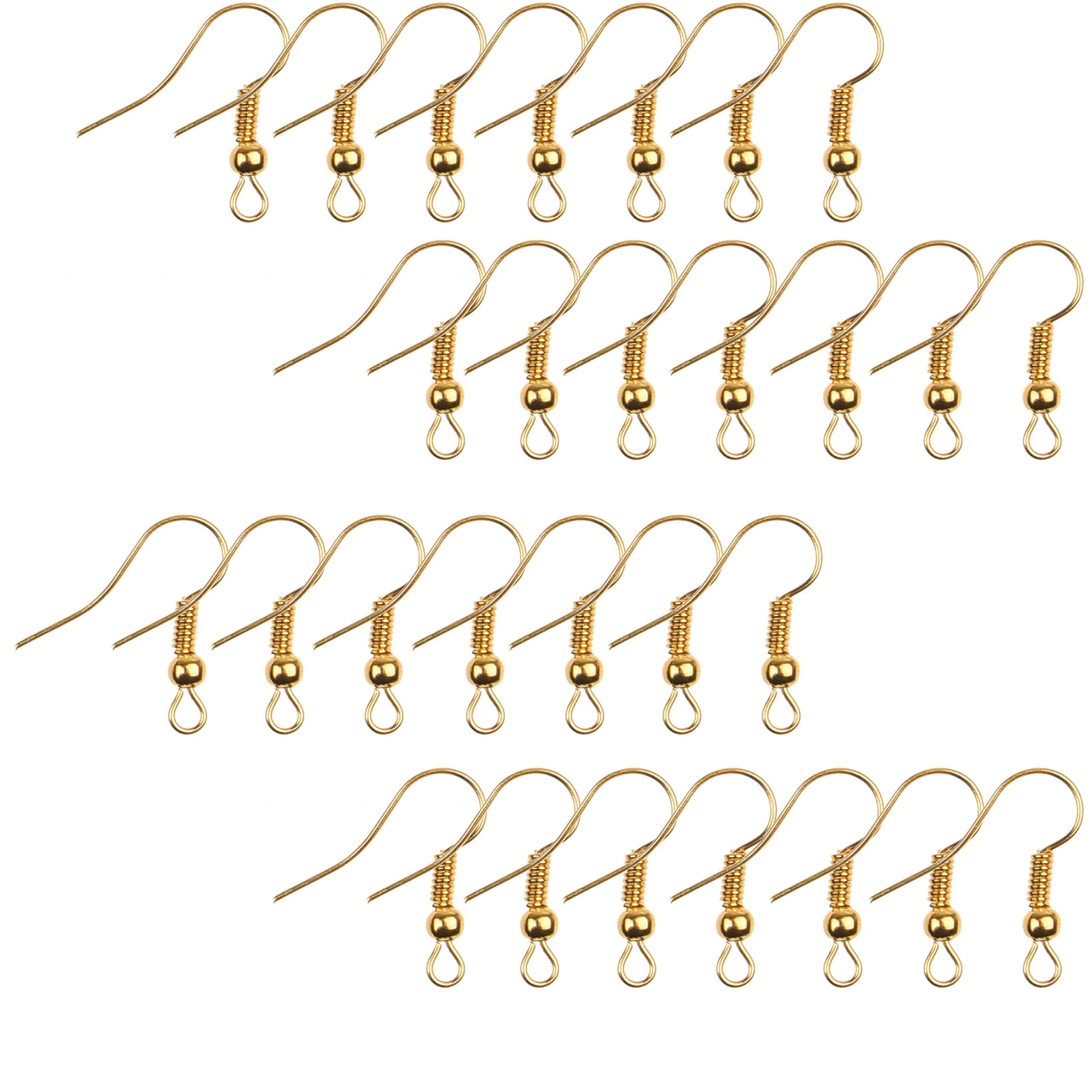 Eco-Fused 18mm Earring Hooks - 200 pcs - Coil and Ball Style Nickel-Free Ear Wires - Gold - Hypo-Allergenic Plated Steel - Great for Jewelry Making, DIY Earrings