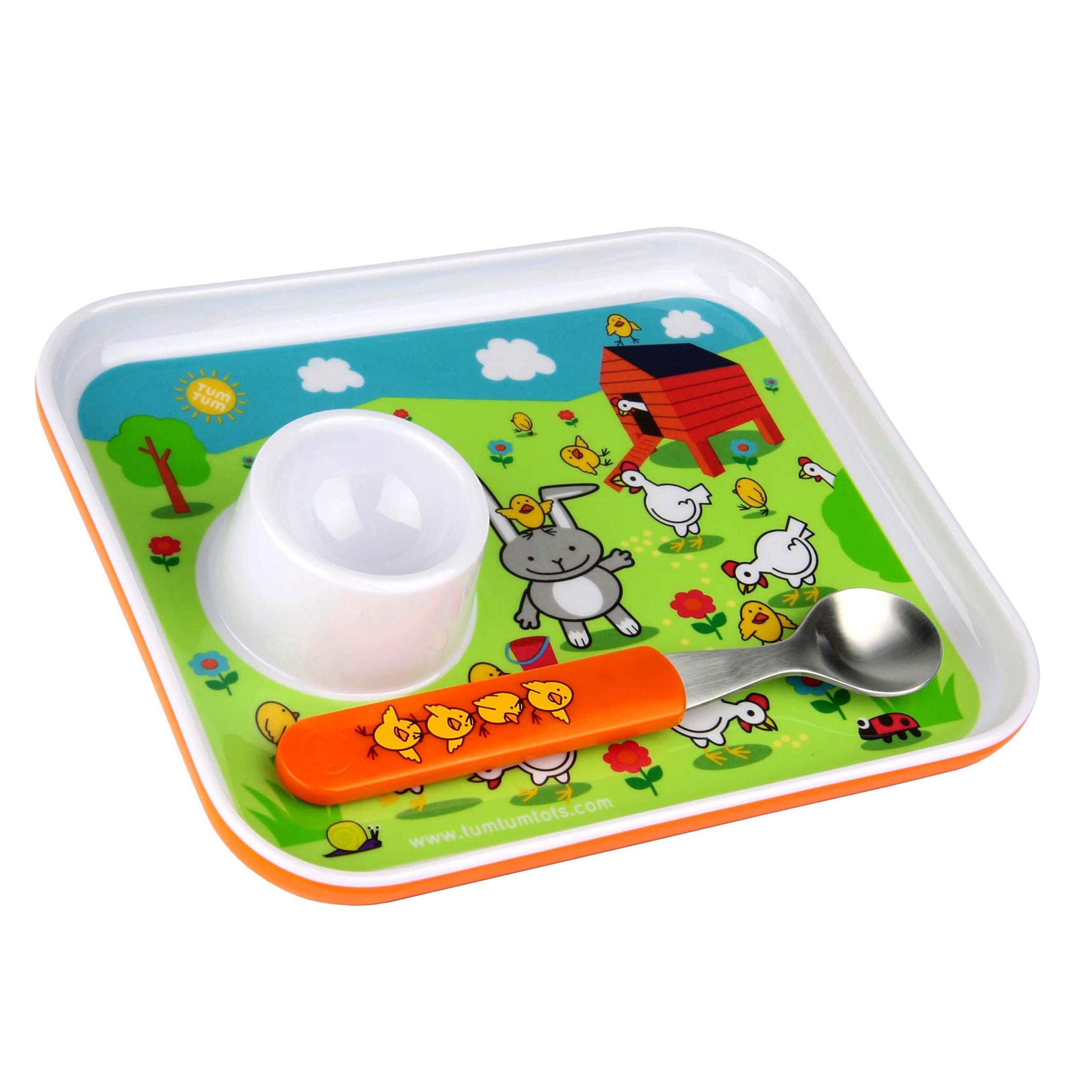 TUM TUM Kids Egg Cup with Space for Soldiers and Elongated Spoon, Egg Cup Kids, Ideal Easter Gift, BPA Free