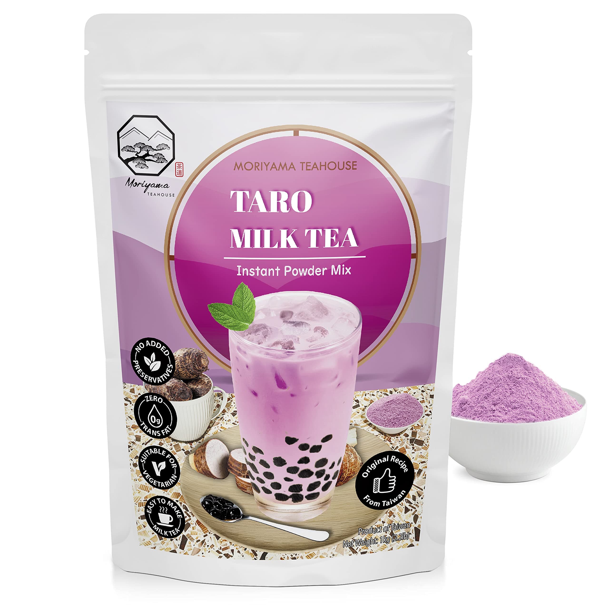 Taro Bubble Milk Tea Instant 3in1 Powder Mix - 1kg (33 Drinks) | for Boba Tea, Milkshake, Blended Frappe and Bakery | Authentic Taiwan Recipe | Zero Trans Fat, No Preservatives | by Moriyama Teahouse