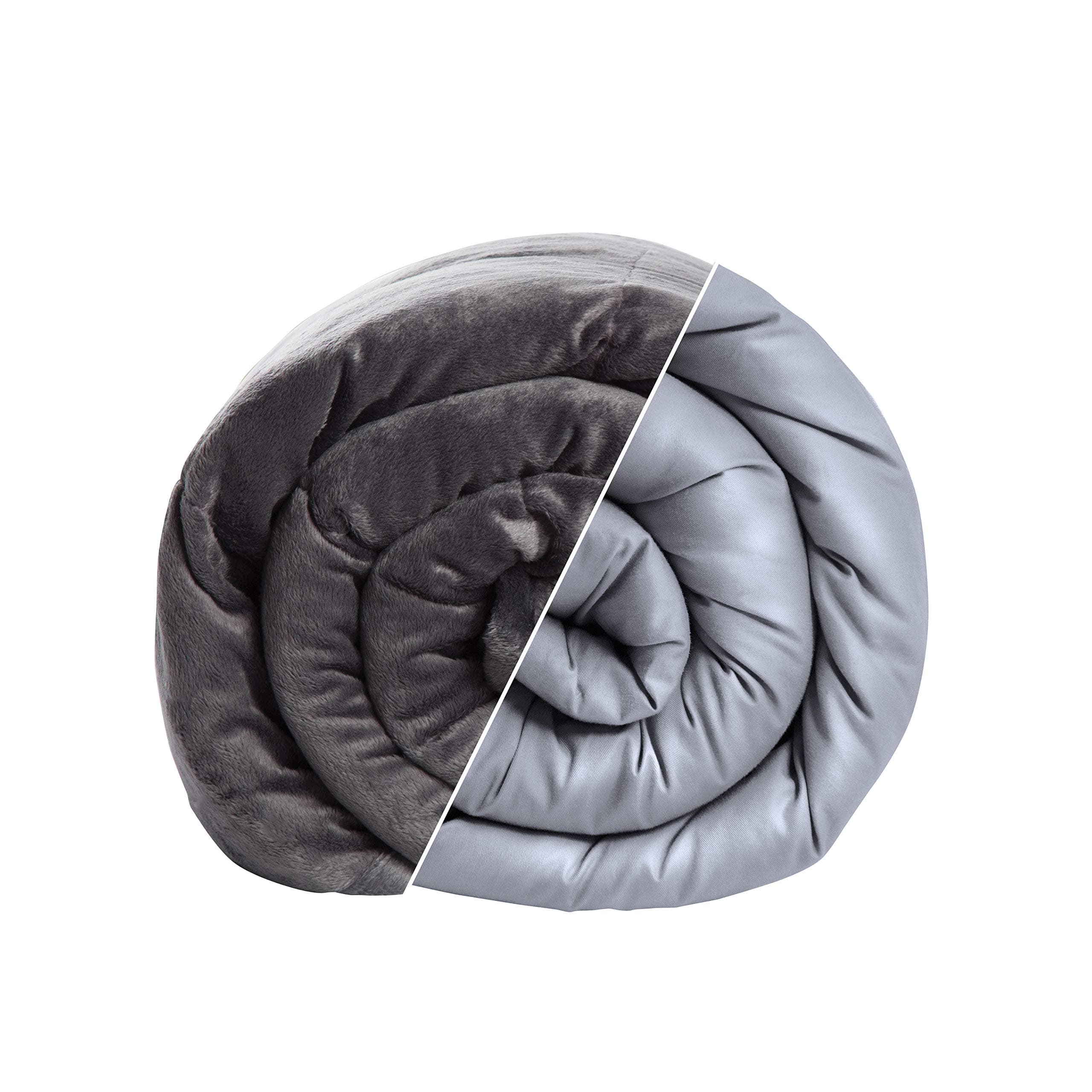 Calming Comfort Reversible Cooling Weighted Blanket by Sharper Image- Dual Sided Viscose Bamboo & Soft Velveteen for Hot & Cold Sleepers, Heavy Blanket for Adults, BPA-Free Microbeads- 12 lbs, Grey