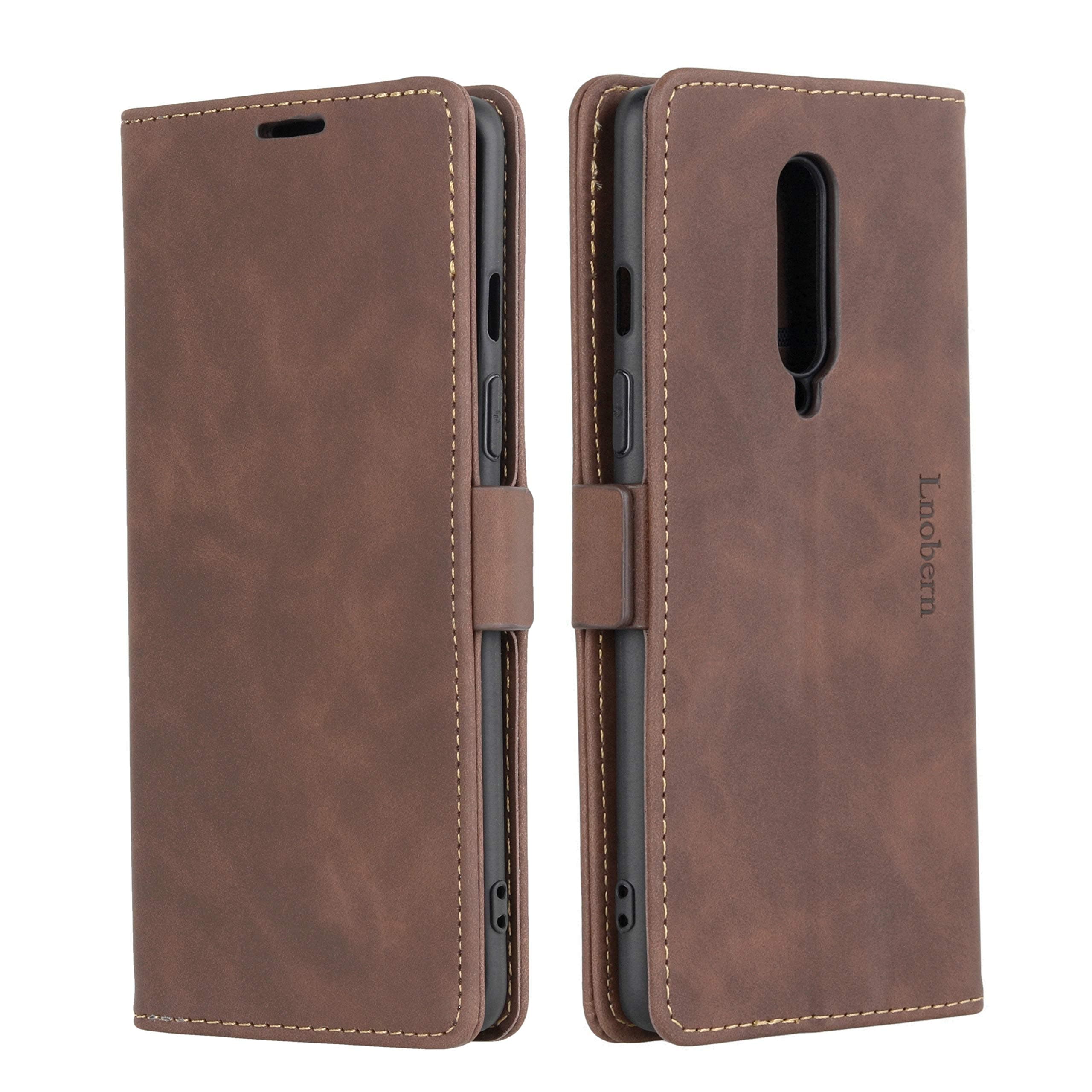 Lnobern for OnePlus 8 5G Wallet Case,Magnetic Kickstand Premium Frosted Leather Flip Case for OnePlus 8 Purse with Card Slots (for OnePlus 8, Coffee)