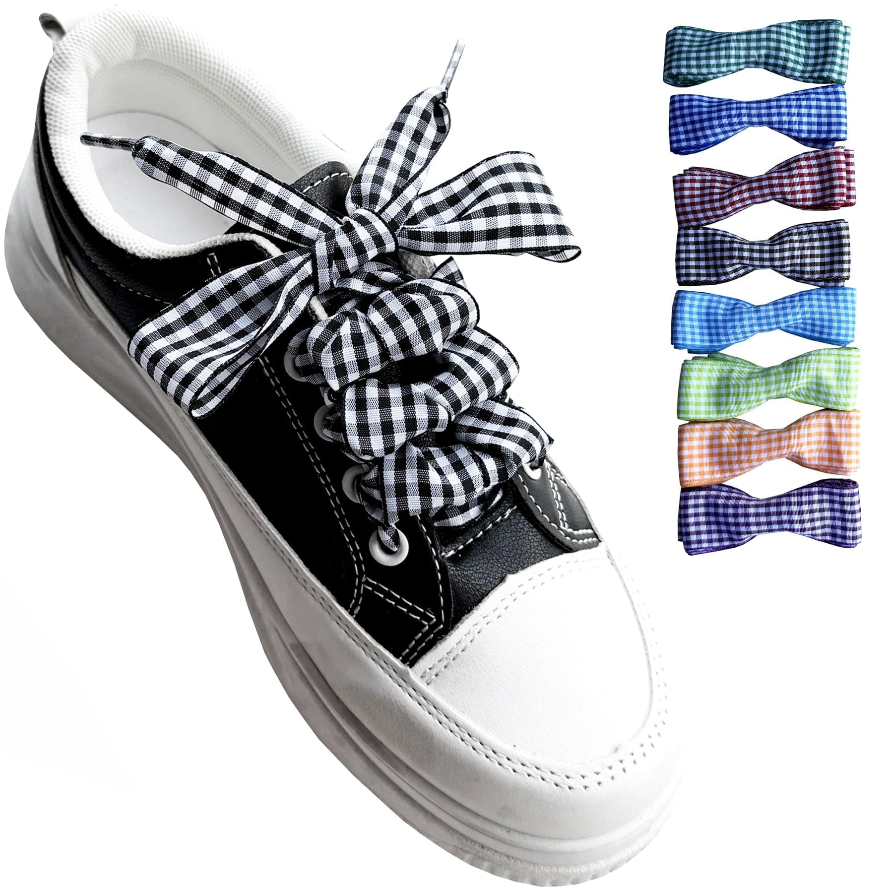 1 Inch Wide Fantastic Flat Checkered Shoelaces Fabric Ribbon Plaid Shoe Laces for Sneaker Sport Shoes 47/55 Inch
