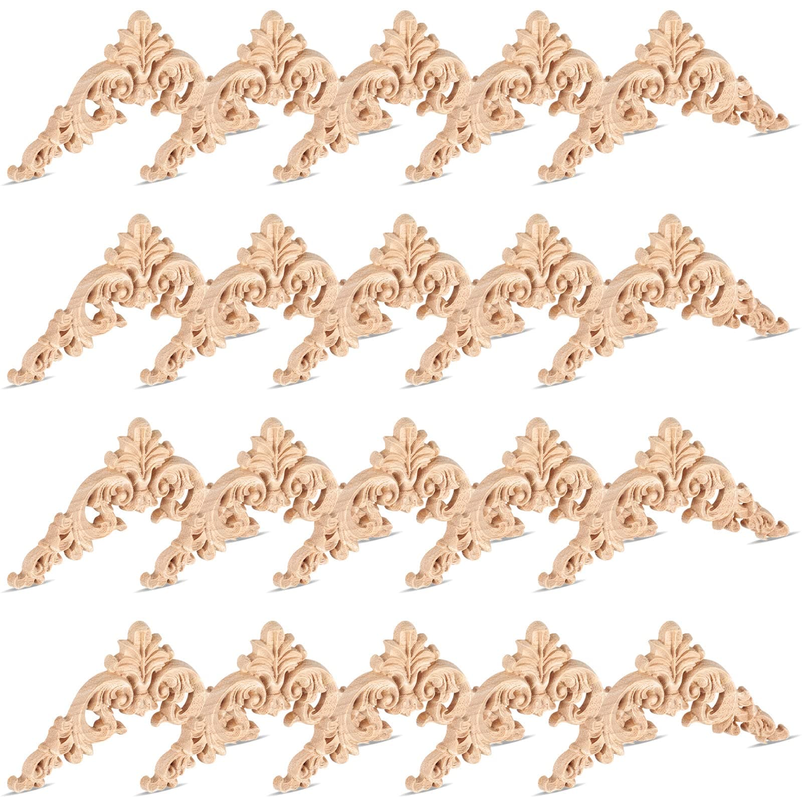 20 Pcs Wood Applique Corner Onlay Decorative Wood Applique DIY Wooden Carved Corner Unpainted Wooden Carved Corner Decals Wood Carving Decal for Furniture Wall Cupboard Bed Cabinet (Delicate Style)