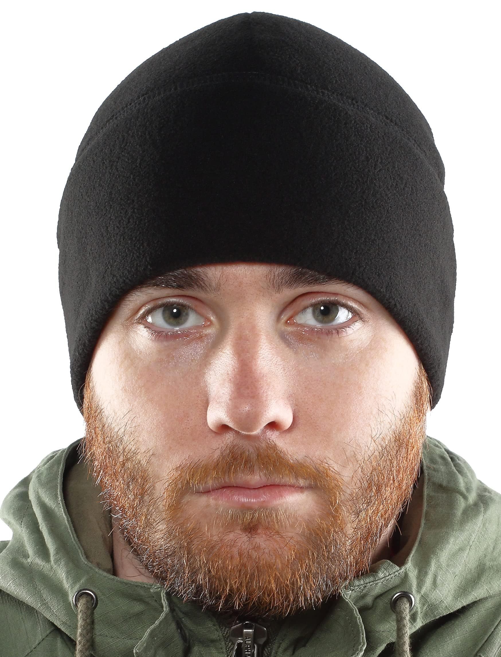 Fleece Winter Warm Watch Cap - Mens Outdoor Cold Weather Skull Beanie Hat Black