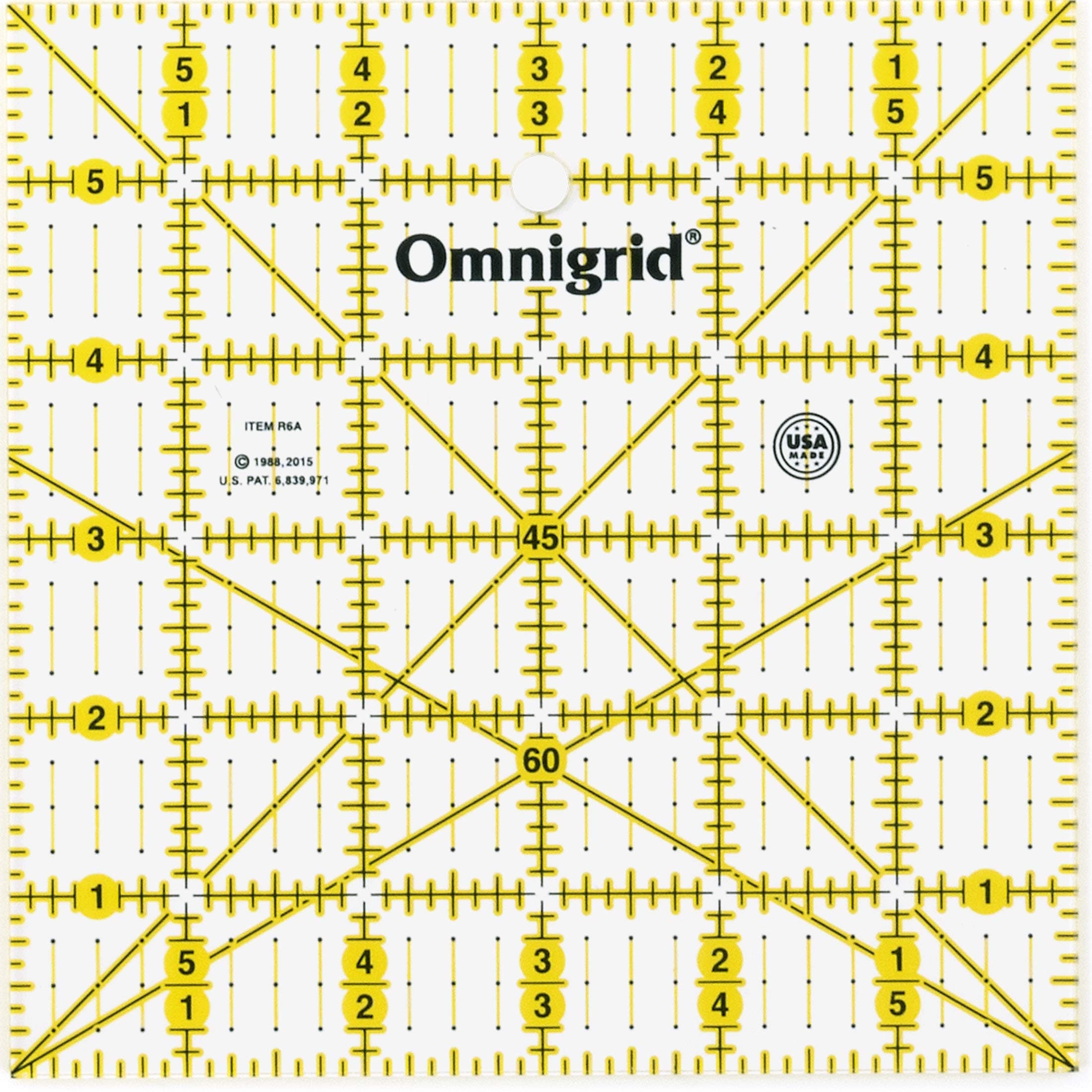 Omnigrid 6 x 6 w/Angles Quilting Rulers, 6" x 6", Clear,R6A