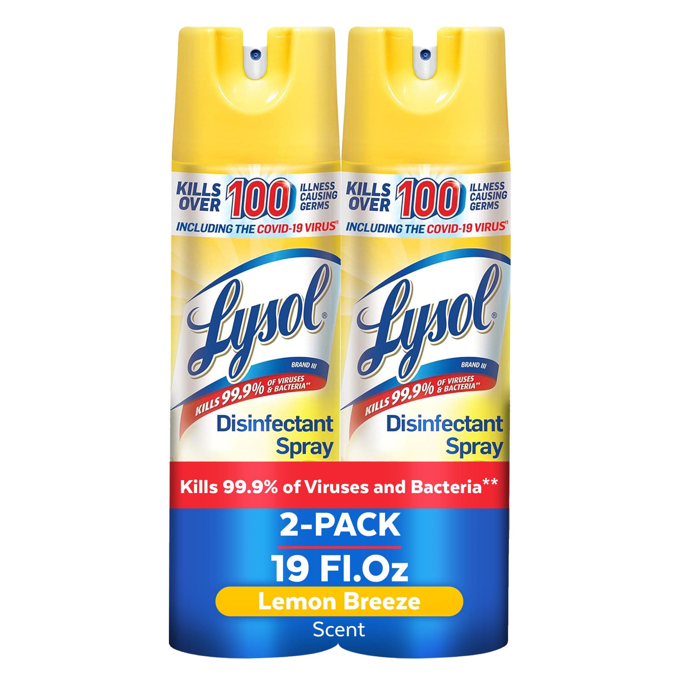 Lysol Disinfectant Spray, Sanitizing and Antibacterial Spray, For Disinfecting and Deodorizing, Lemon Breeze, 19 Fl Oz (Pack of 2)