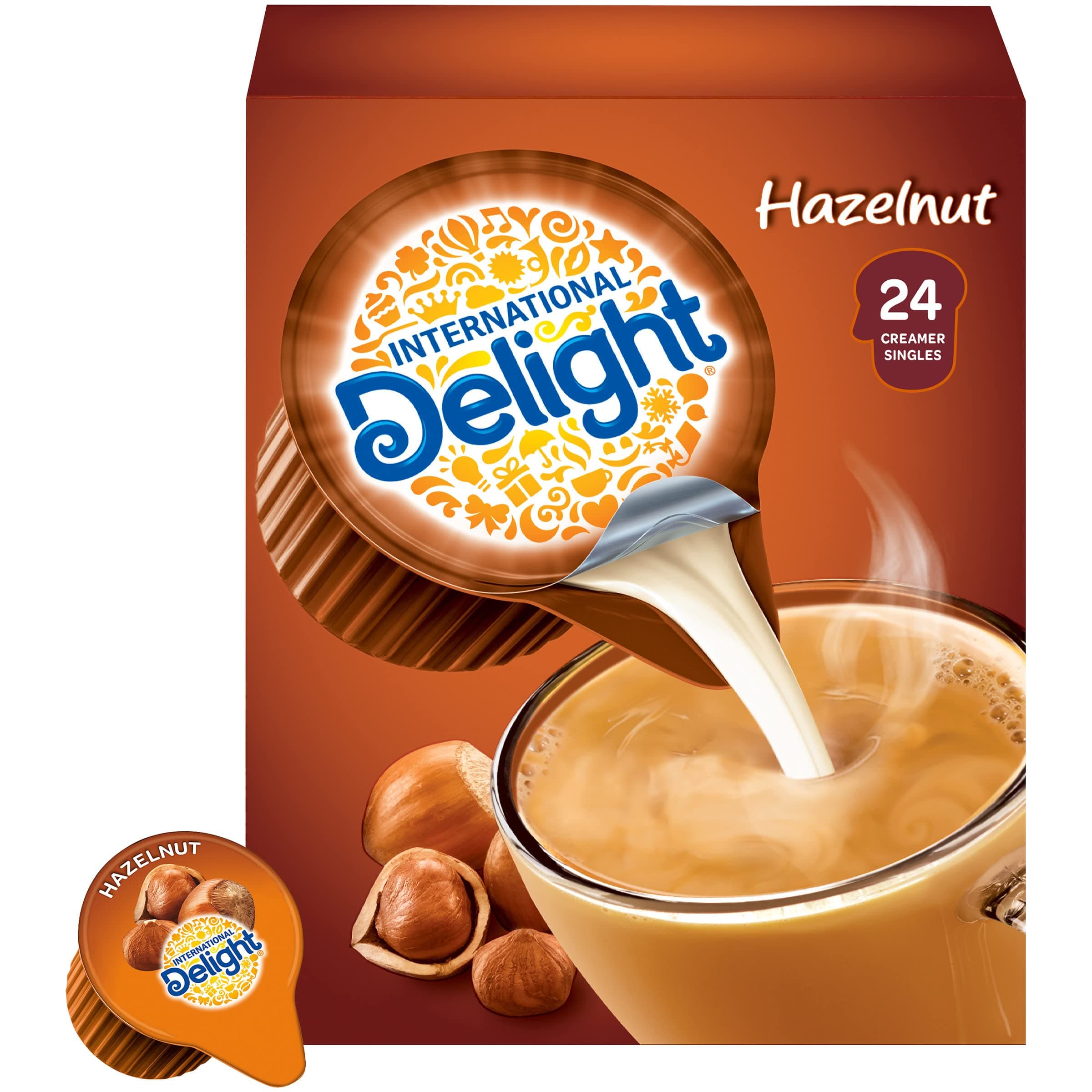 Coffee Creamer Singles, Hazelnut, 24 Count, Pack of 6