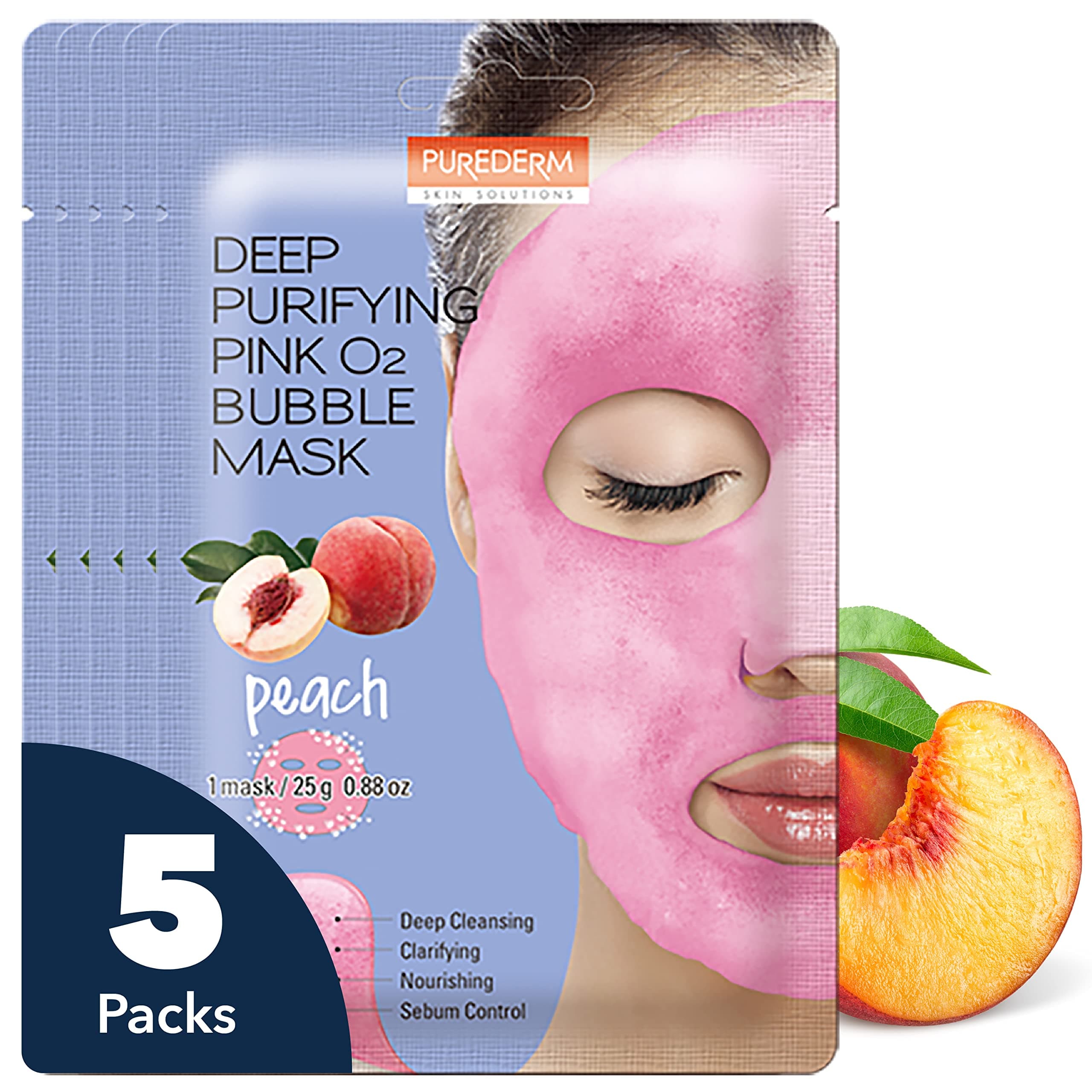 Deep Purifying Pink O2 Bubble Mask Peach (5 Pack) – Bubble Face Sheet Mask for Purifying & Moisturizing