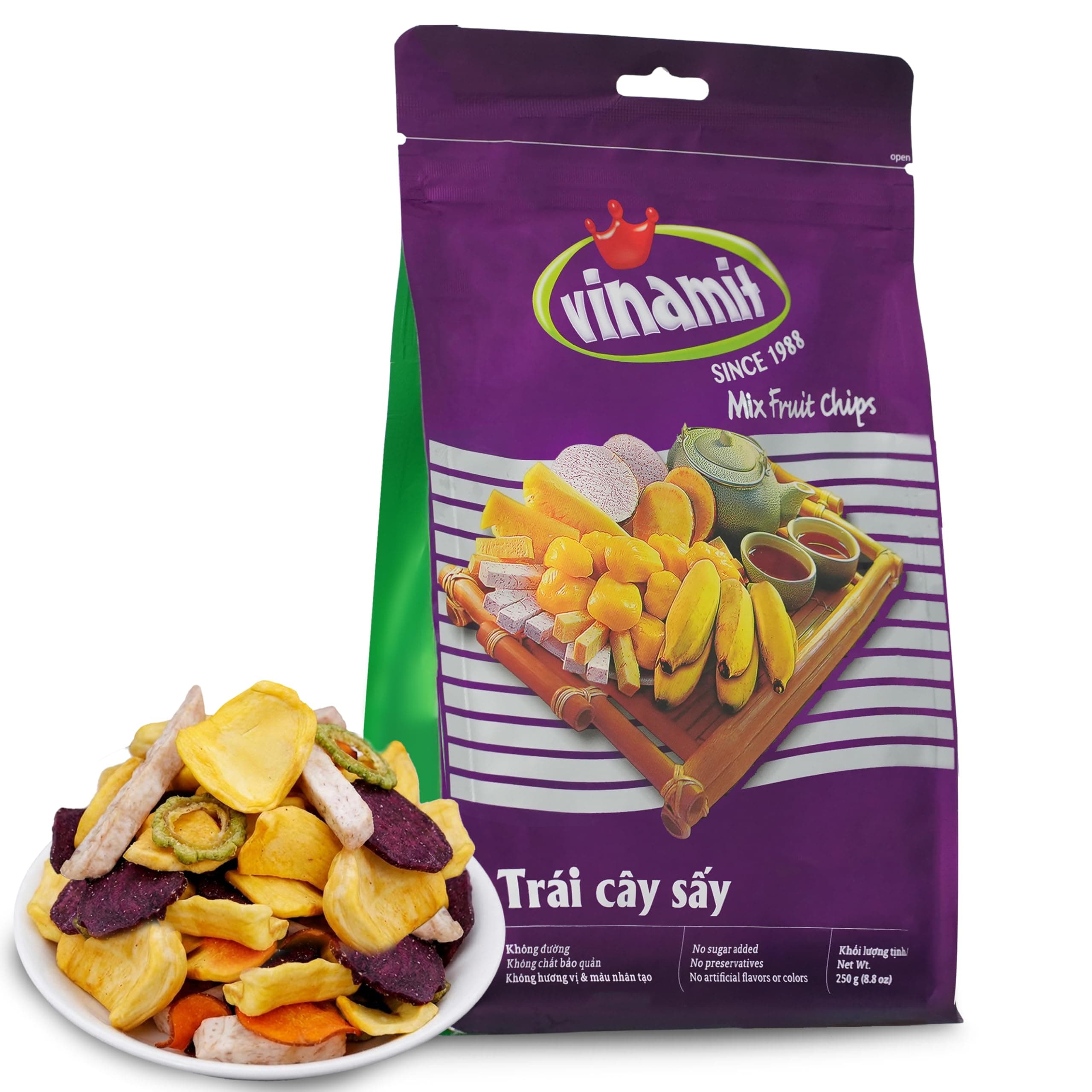 Vinamit Dried Mixed Fruit Chips | Crunchy Tropical Fruits Mix 8.8 oz Bag with & Vegetable | No Sugar Added | Non-GMO, Gluten-Free, Vegan | Healthy Fruit Snacks for Adults, Kids, Gifting, Family Share