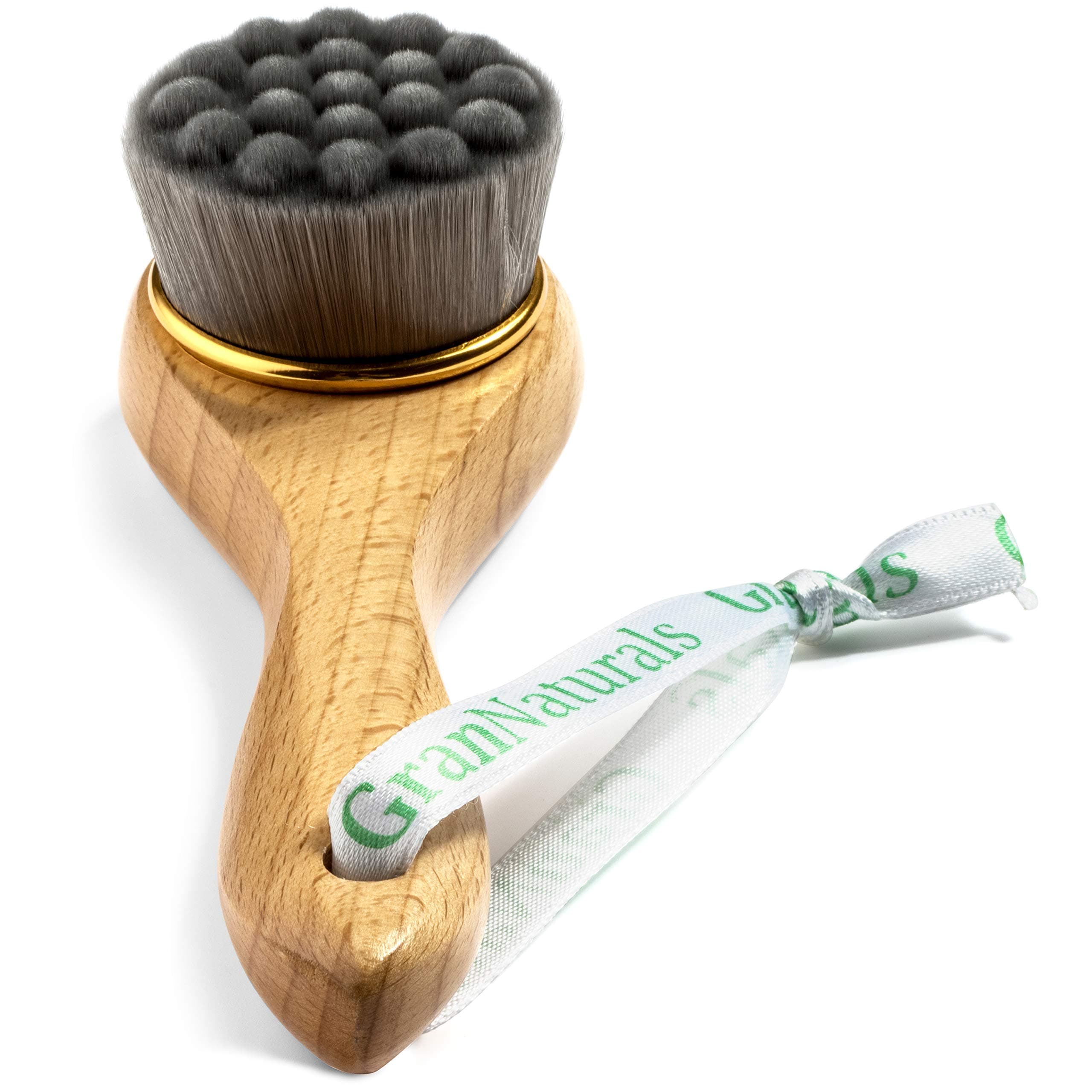 GranNaturals Manual Facial Cleansing Brush - Soft Bamboo Fibres - Skin Cleanser & Scrubber for Applying Face Mask, Acne Washing, Daily Deep Pore Cleaning - Men and Women