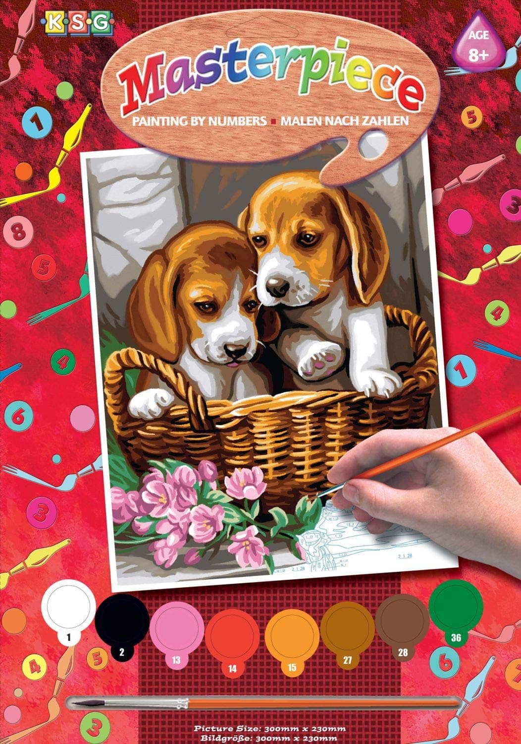 KSG Masterpiece Junior 1042 Paint by Numbers Set Puppies in a Basket