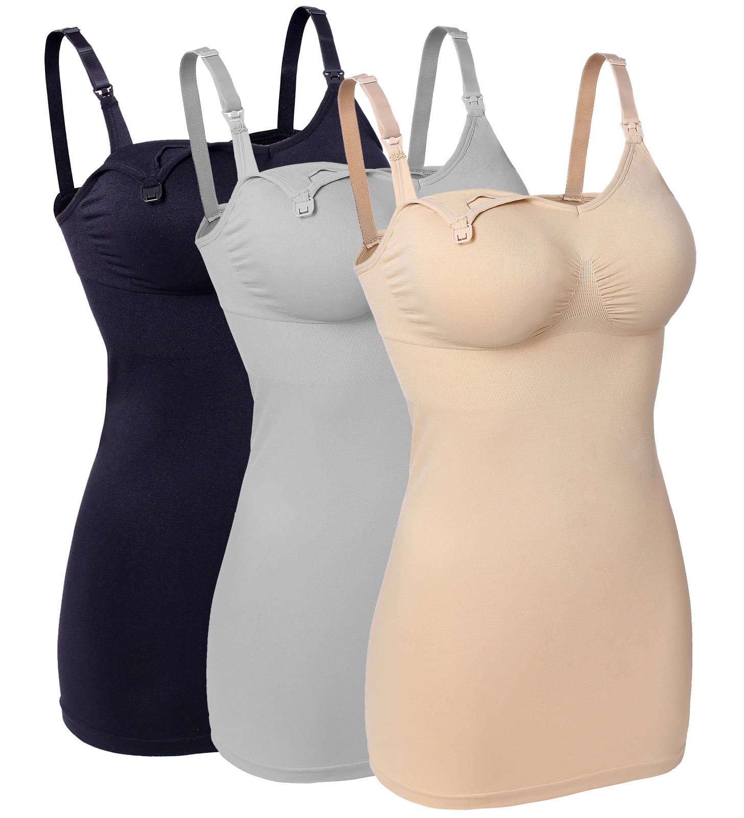 Sayceli Womens Seamless Wirefree Nursing Cami Tank Top with Build-In Maternity Bra Pack of 3 Color 3Pack(Black,Grey,Beige) Size S