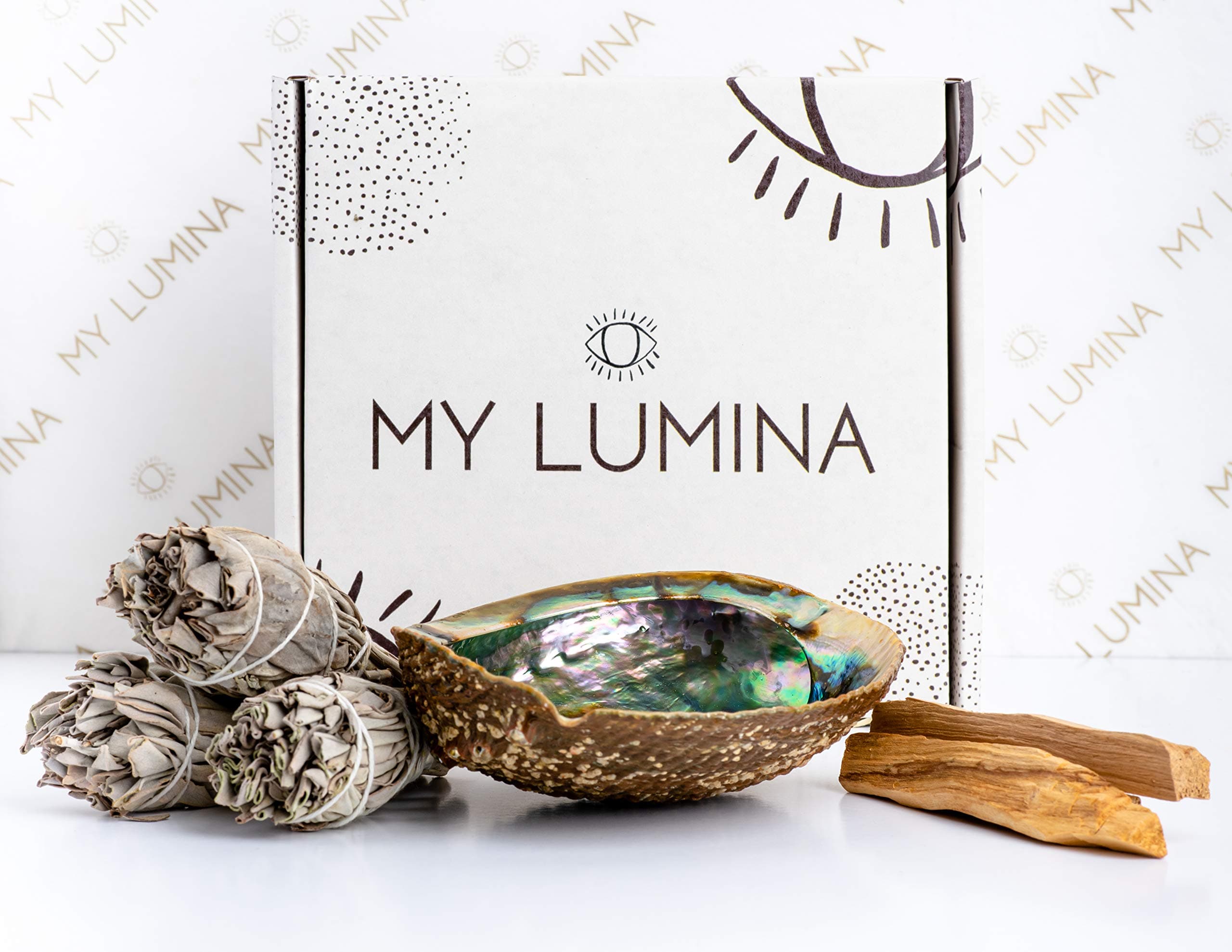 SMUDGING KIT Sticks - Sage Incense Sticks for Spiritual Chakra Cleansing, White Sage, Palo Santo & Abalone Shell for Healing Incense, Protection, Good Luck & Prosperity, Home Cleansing & Blessing Kit