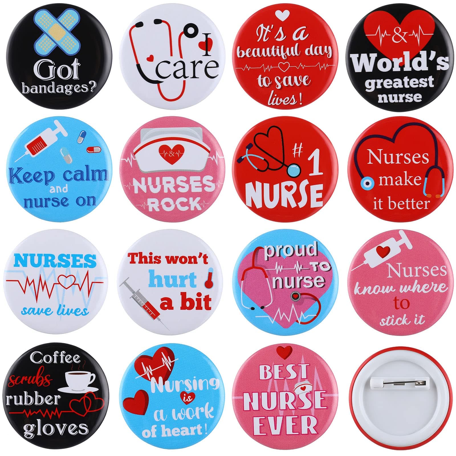 Jexine 30 Pcs Nurse Button Pins, Nursing Graduation Birthday Pin Badges Clothes Round Button Pins Set Nurse Appreciation Gifts for Doctor Students Clothing Bags Hats or Office Party Supplies, 1.5 Inch