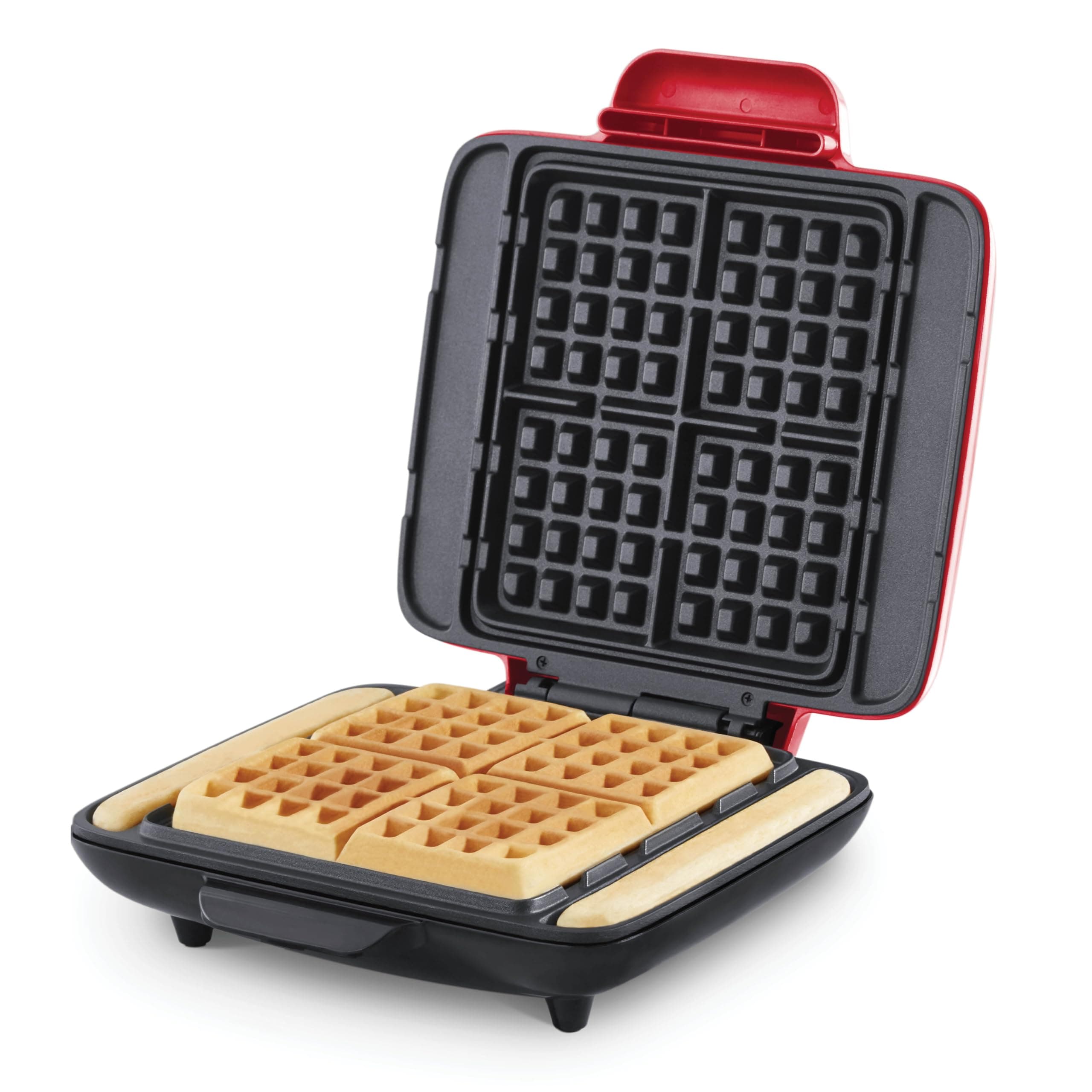 Dash Deluxe No-Drip Waffle Iron Maker Machine 1200W + Hash Browns, or Any Breakfast, Lunch, & Snacks with Easy Clean, Non-Stick + Mess Free Sides, Red