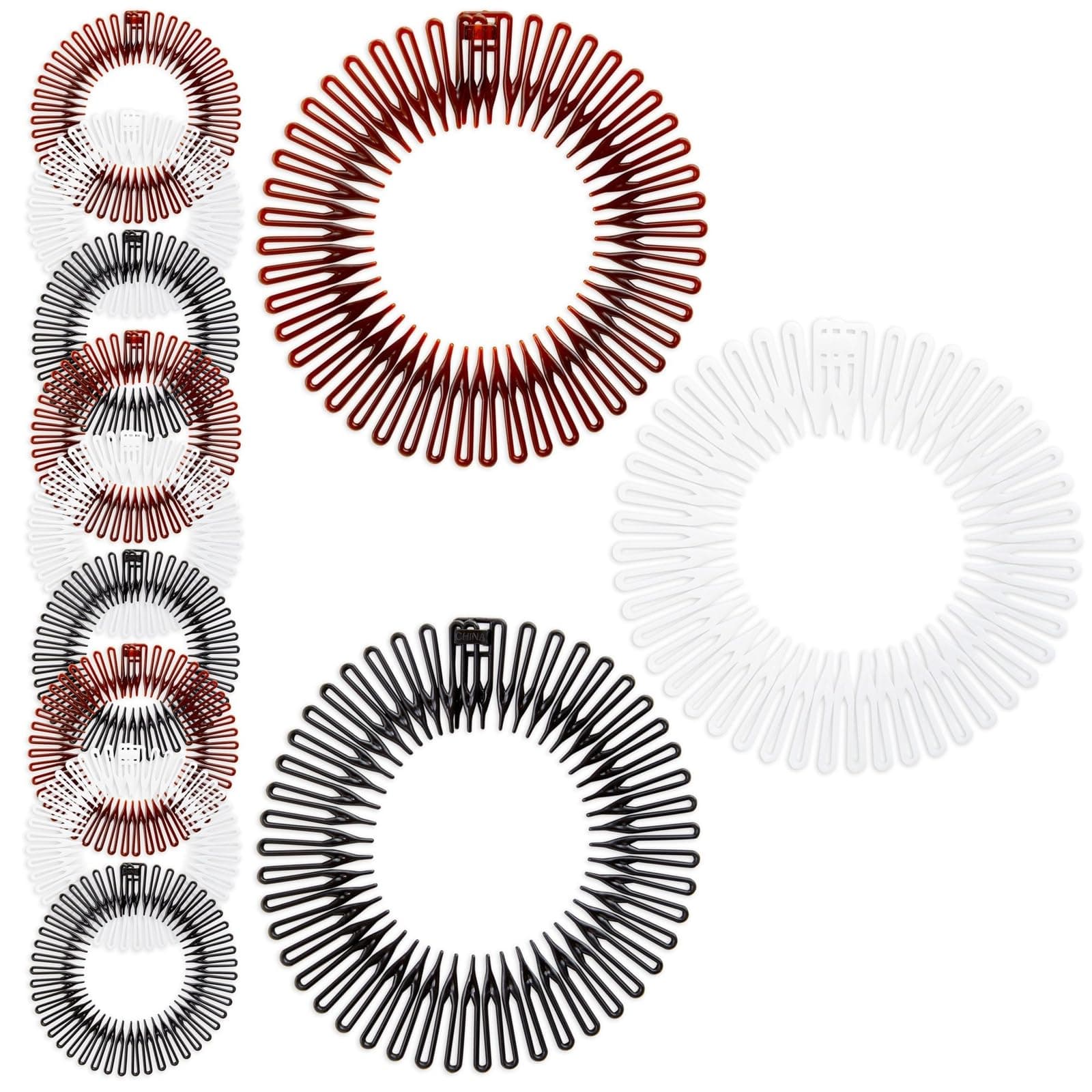 Glamlily Zigzag Headband - Secure Flexible Fit & Headbands with Teeth for Women - 90s Hair Band Style & Hair Accessories for Women - Pack of 12, Black, White, Amber