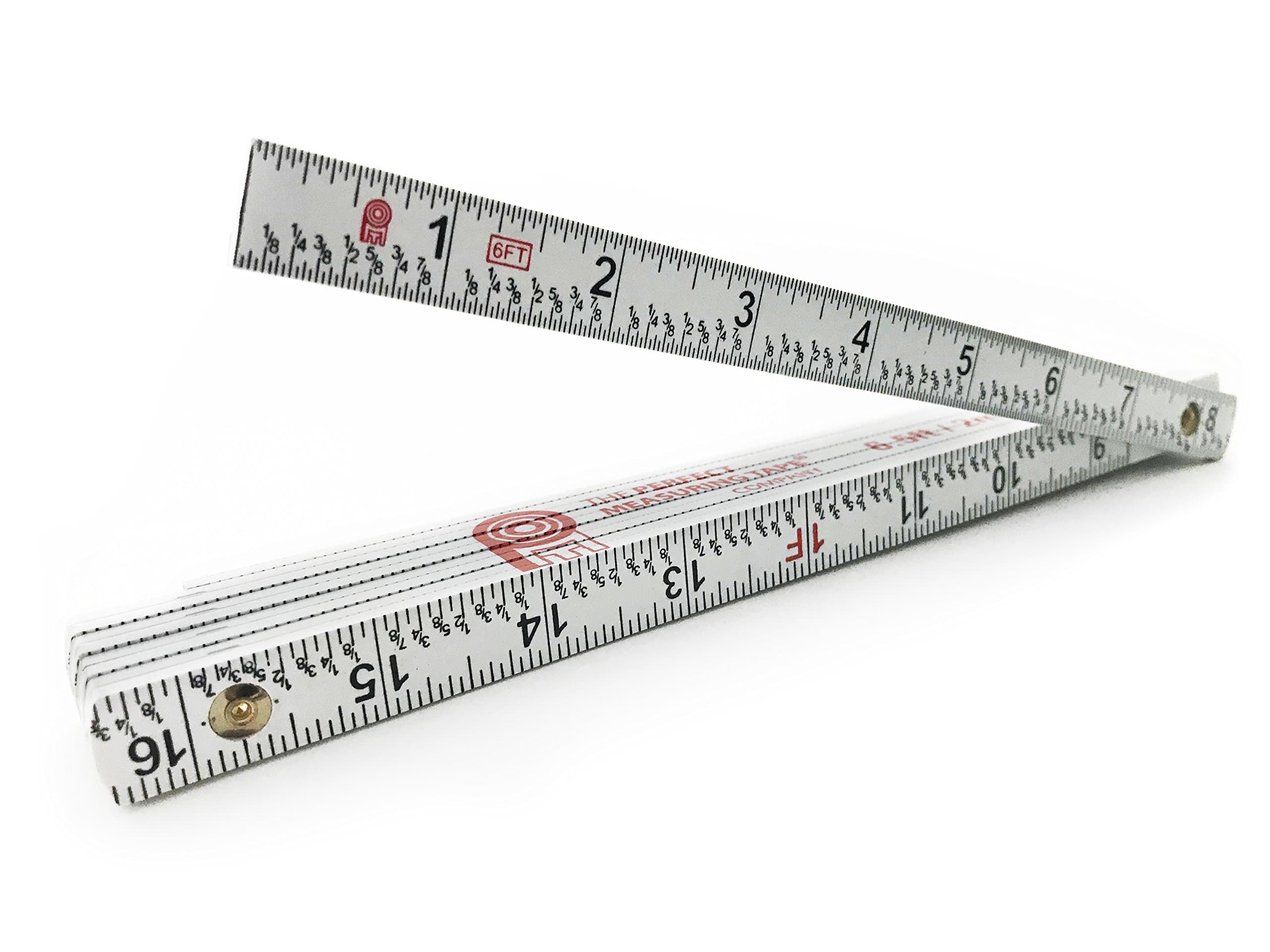 PERFECT MEASURING TAPECo. FR-72 Carpenter's Folding Rule Lightweight Composite Construction Ruler with Easy-Read Inch Fractions - 6.5ft / 2m