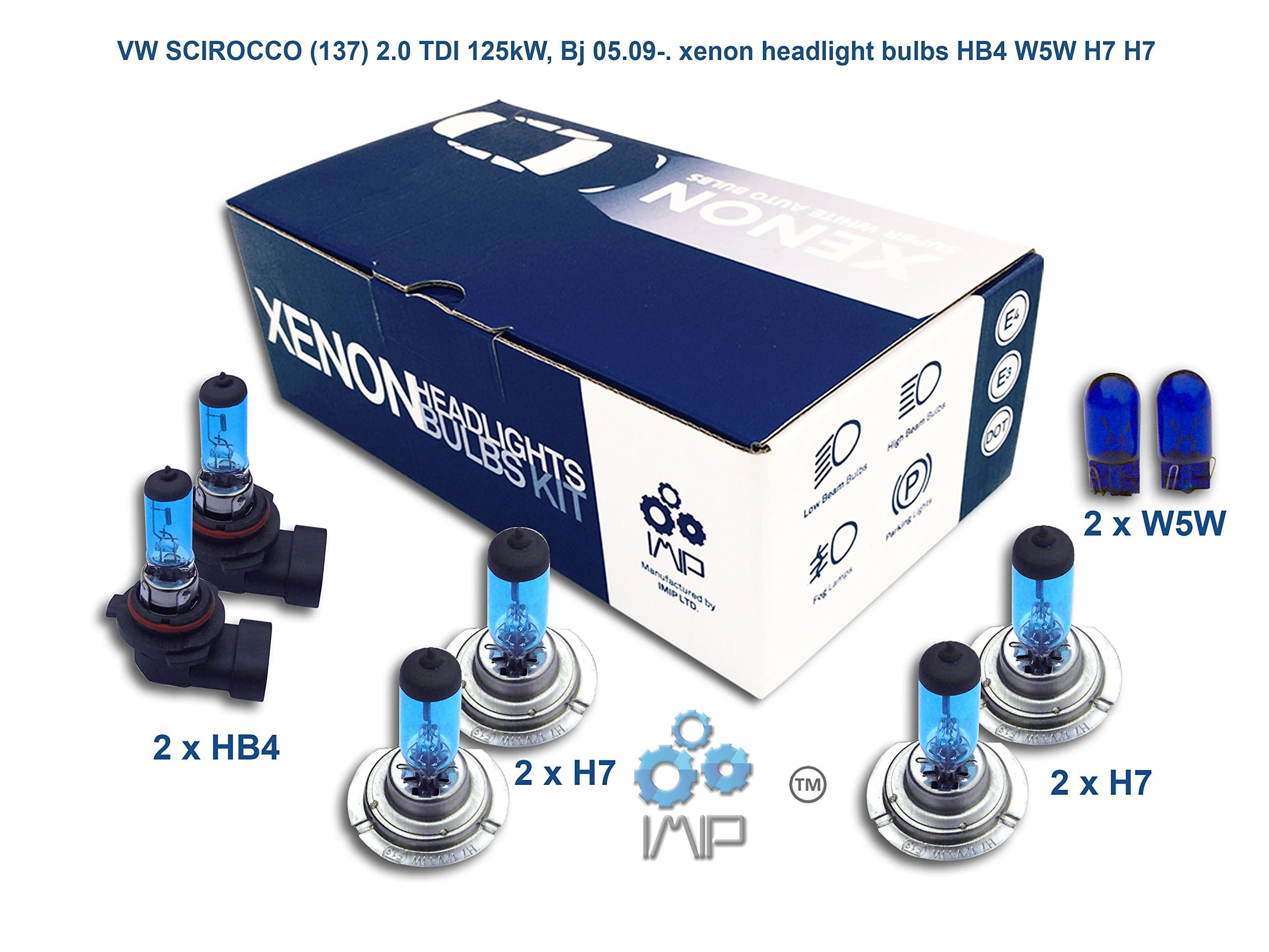 Genius Autoparts Bright Xenon Headlight Bulbs | Easy DIY Headlight Replacement Bulbs Kit, Pairs HB4 H7 H7 | High and Low Beam Headlights | Fog Lights Plus Free Side Light Bulbs W5W,(Pack of 3+1)