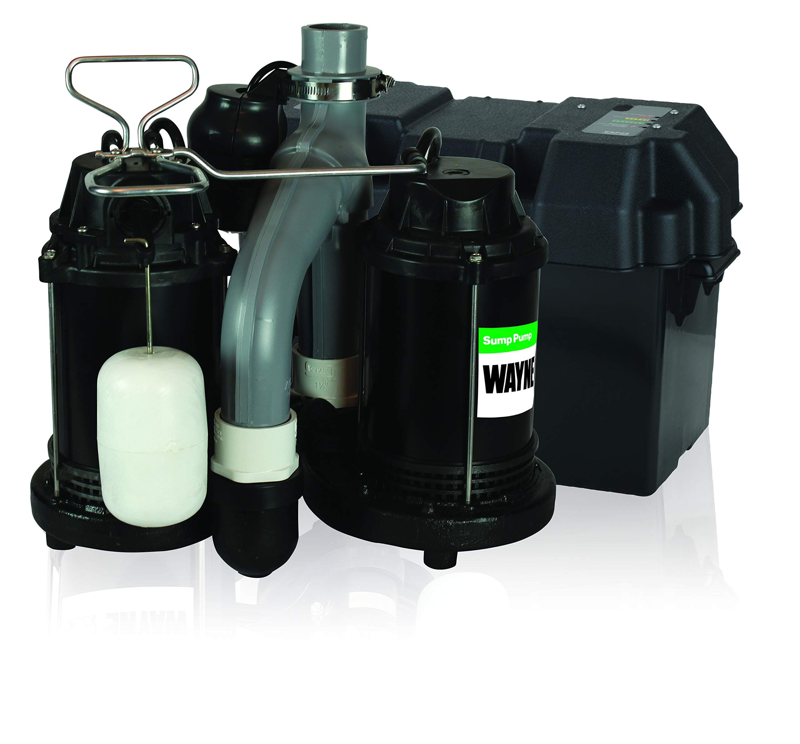 1/2 HP Sump Pump with Integrated Vertical Float Switch and 12 Volt Battery Back Up Capability, Battery Not Included - Up to 5,100 Gallons Per Hour - Heavy Duty Basement Sump Pump System