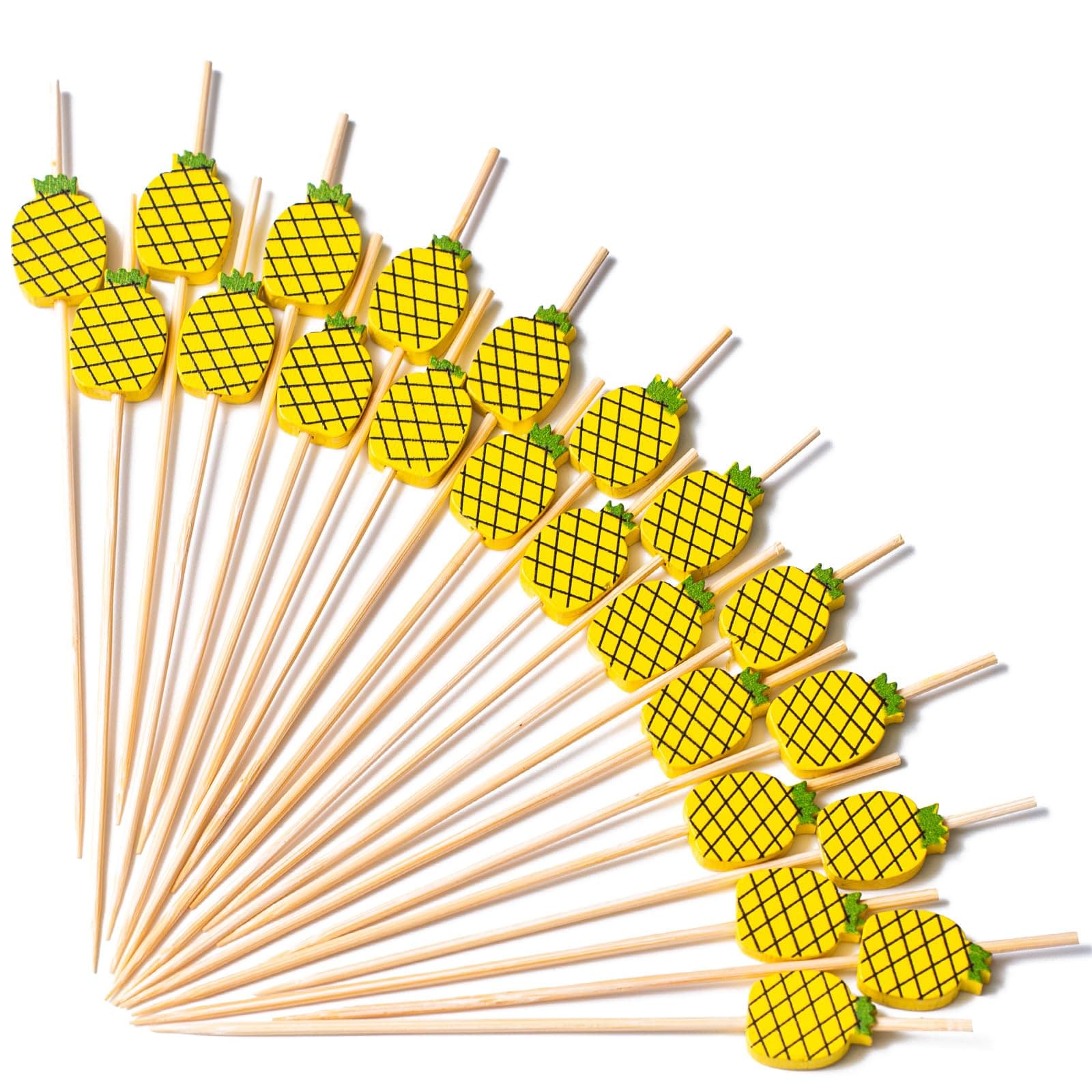 PuTwo Cocktail Picks Handmade Bamboo Toothpicks 100pcs 4.7" in Yellow Pineapples