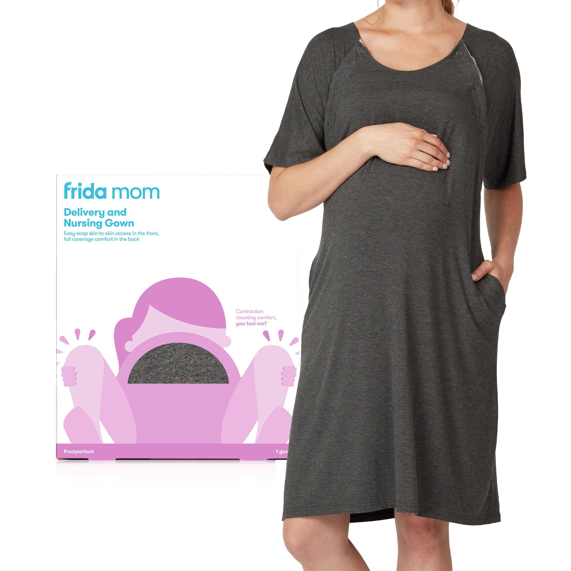 Labor and Delivery Gown for Hospital, Easy-Snap, Tagless Nursing Gown with Skin-to-Skin Access and Full Coverage in The Back