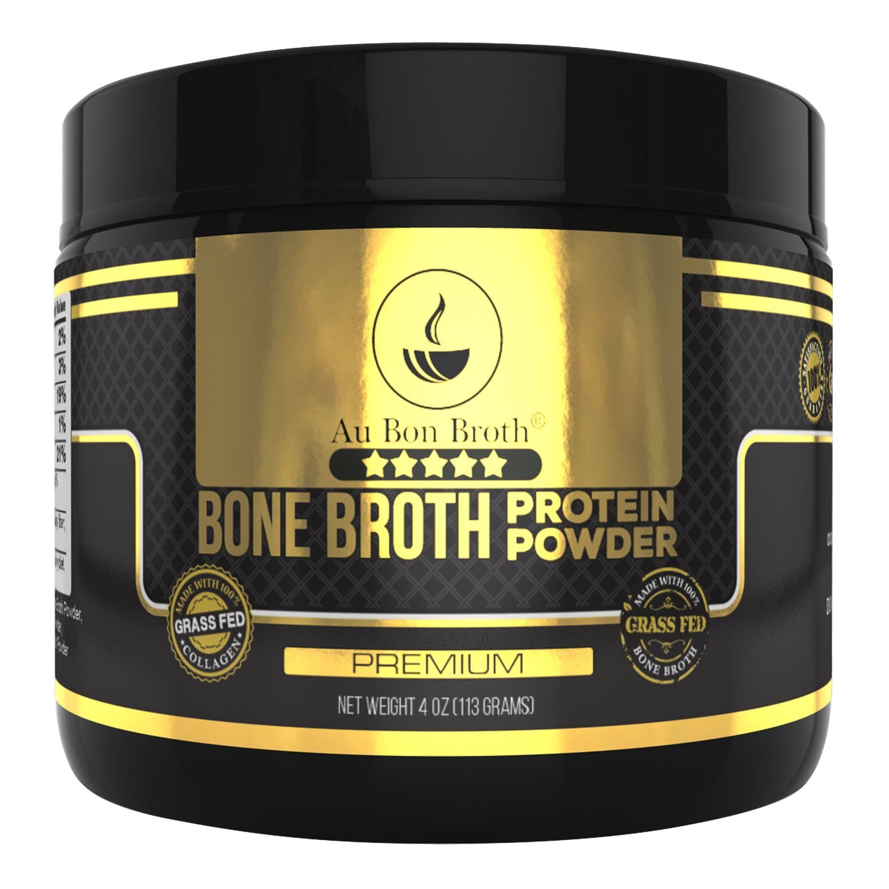 Genuine Grass Fed Organic Bone Broth Protein Powder Collagen 4oz. Premium Flavor 7 Servings, Mixes Instantly, Gluten Free, Pasture Raised, 100% Sourced, Made in USA, NOT from Concentrate (Sample Size)
