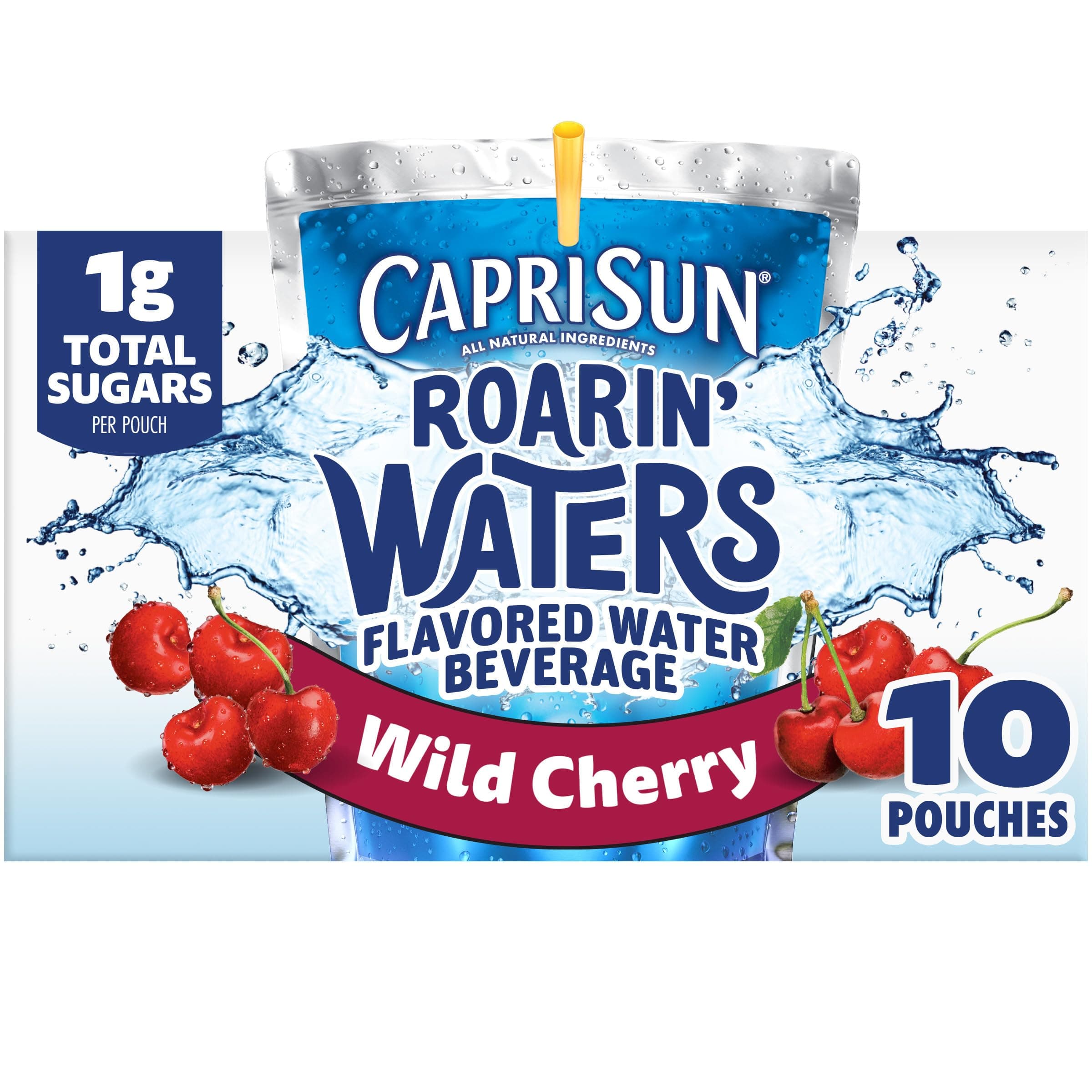 Roarin' Waters Wild Cherry Flavored with other natural flavor Water Beverage, 10 ct Box, 6 fl oz Drink Pouches