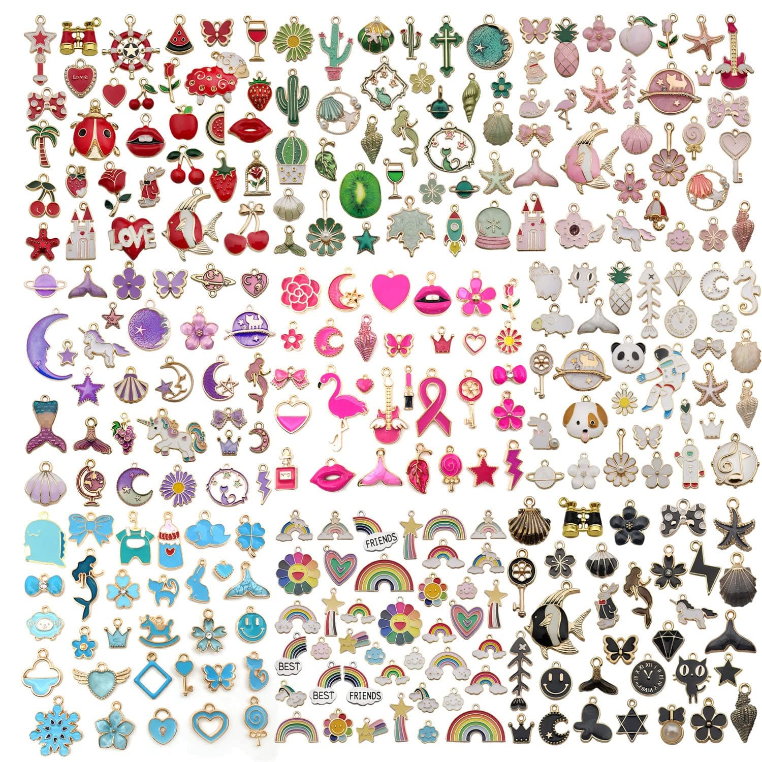 MANLOUFUSHI 200pcs Colorful Charms for Jewelry Making Enamel Bracelet Charms Mixed Bulk Metal Earring Charms, Necklace Bracelet Charms for DIY Jewelry Making and Crafting