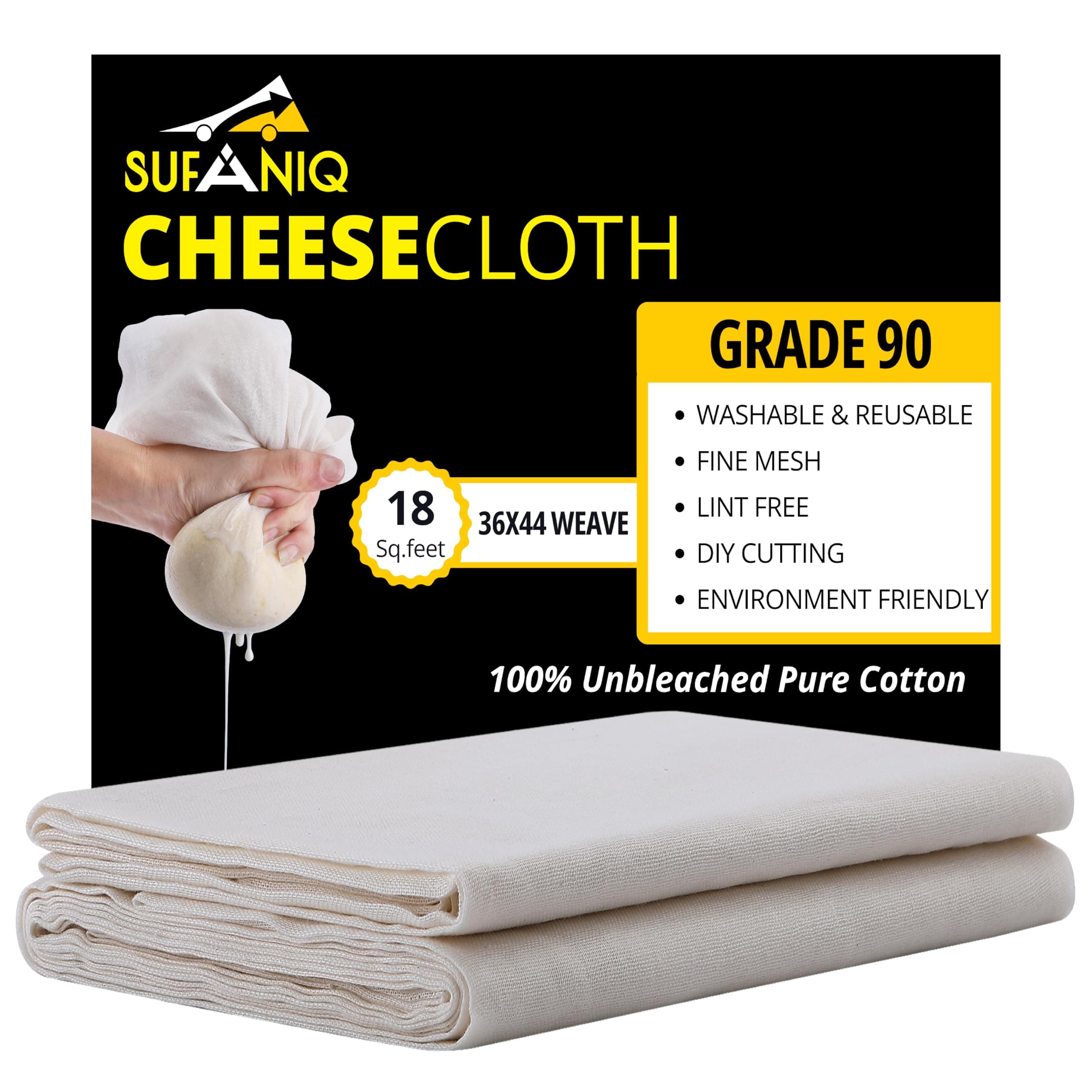 Sufaniq Cheesecloth Grade 90 2 Meters Unbleached 100% Cotton Fabric Reusable Ultra Fine Muslin Cloth for Straining, Cooking, Cheesemaking, Baking (2 MTS), Beige