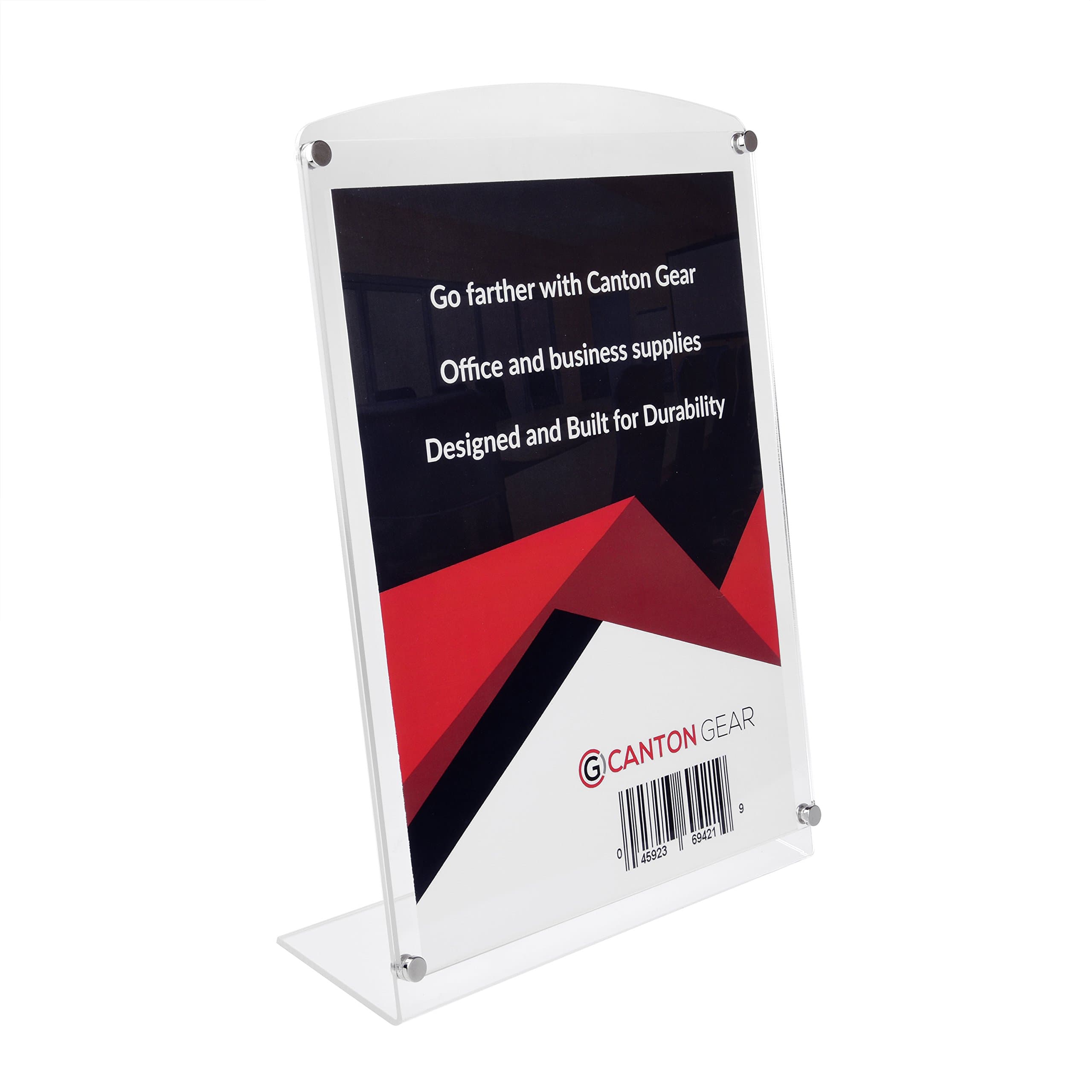 Acrylic Sign Holder 8.5 x 11 with Silver Screws – Slanted Sign Holder for Brochures, Drink Specials, Menus, & Photos – Vertical or Horizontal Use – Scratch Resistant & Drop Proof Card Holder